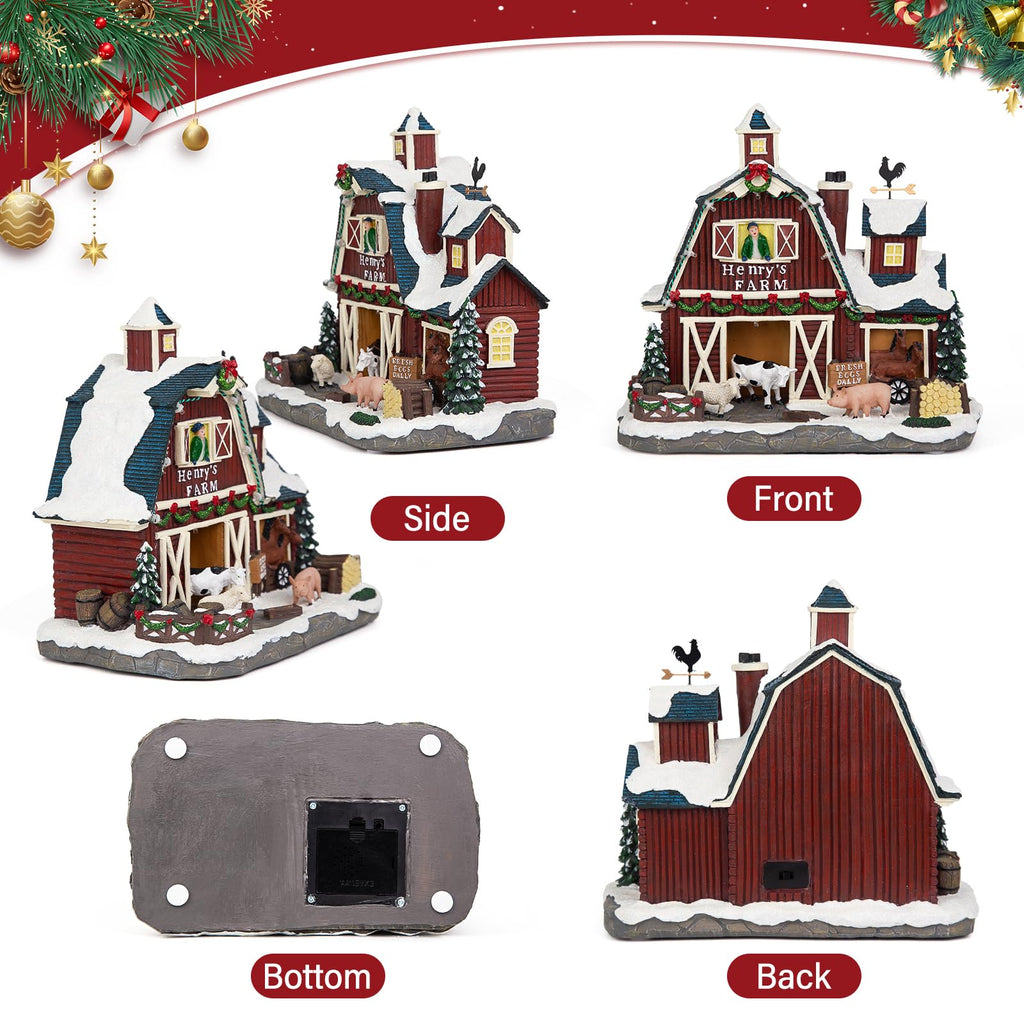 LED Lighted Musical Farmhouse Christmas Village - 10.4" Farm Barn, Large Christmas Collectible Building with Dual Light & Music Modes, Holiday Collectible Gifts for Tabletop, Mantel, Village Display