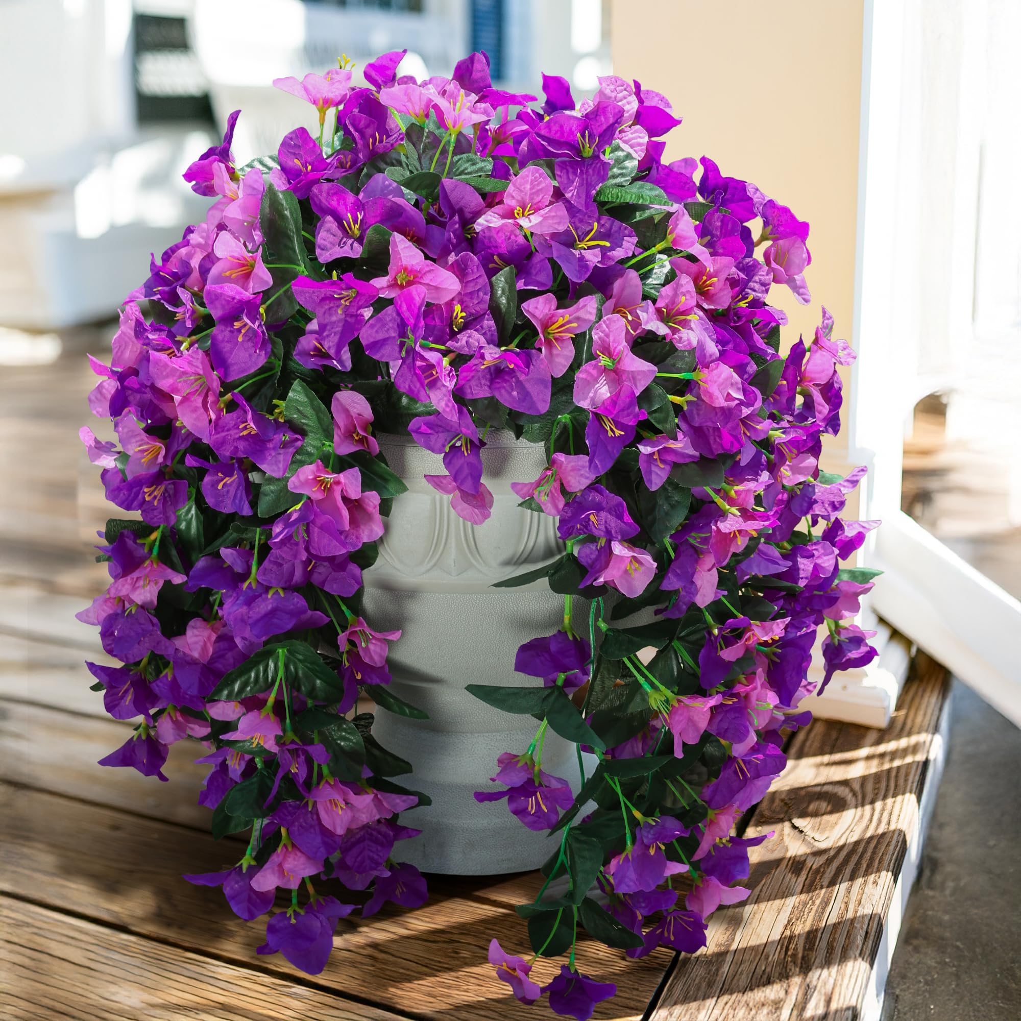 Artificial Bougainvillea Faux Flowers Plants for Outdoors Outside Fall Autumn Decor, 2 PCS Silk Trailing Vines UV Resistant Realistic Orange Fake Flowers for Planter Front Door Porch Patio Balcony