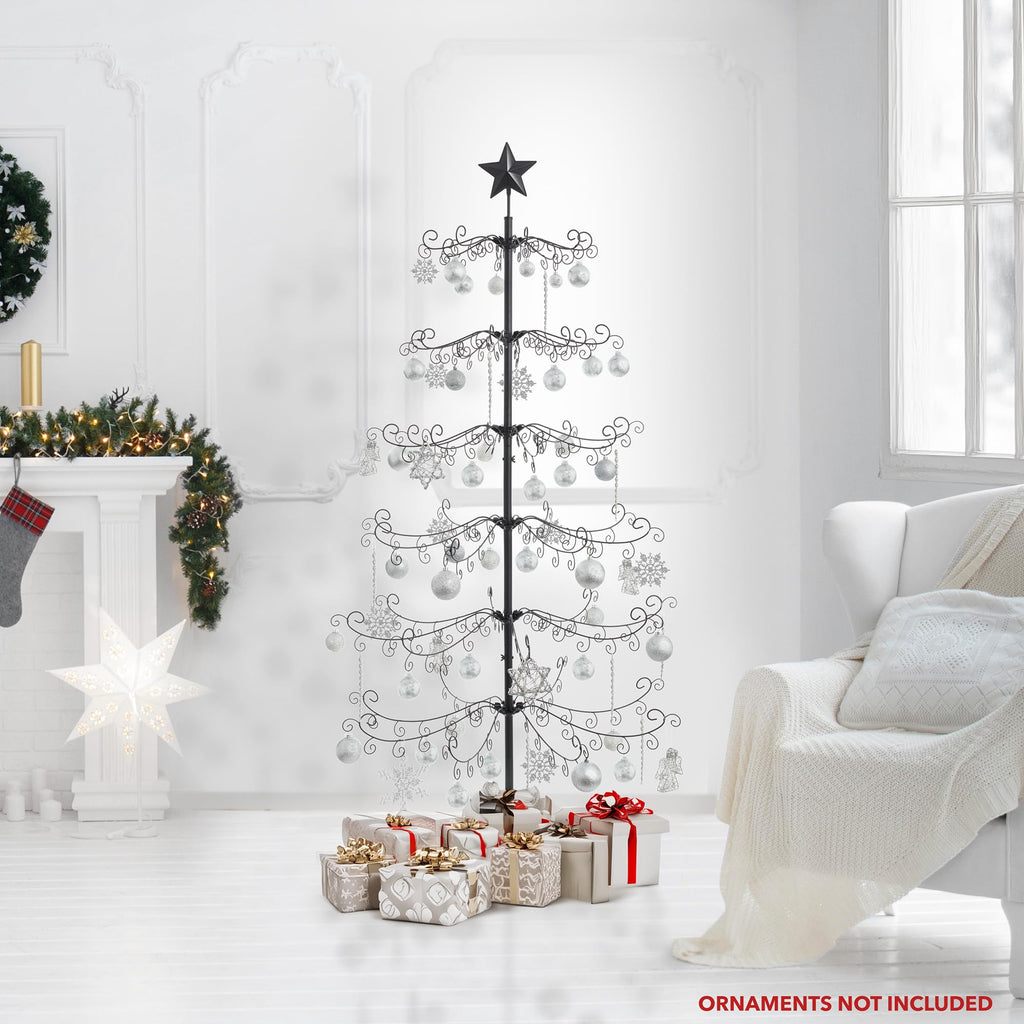 Casafield Ornament Display Christmas Tree with Stand - 6' Black Wrought Iron Ornament Holder