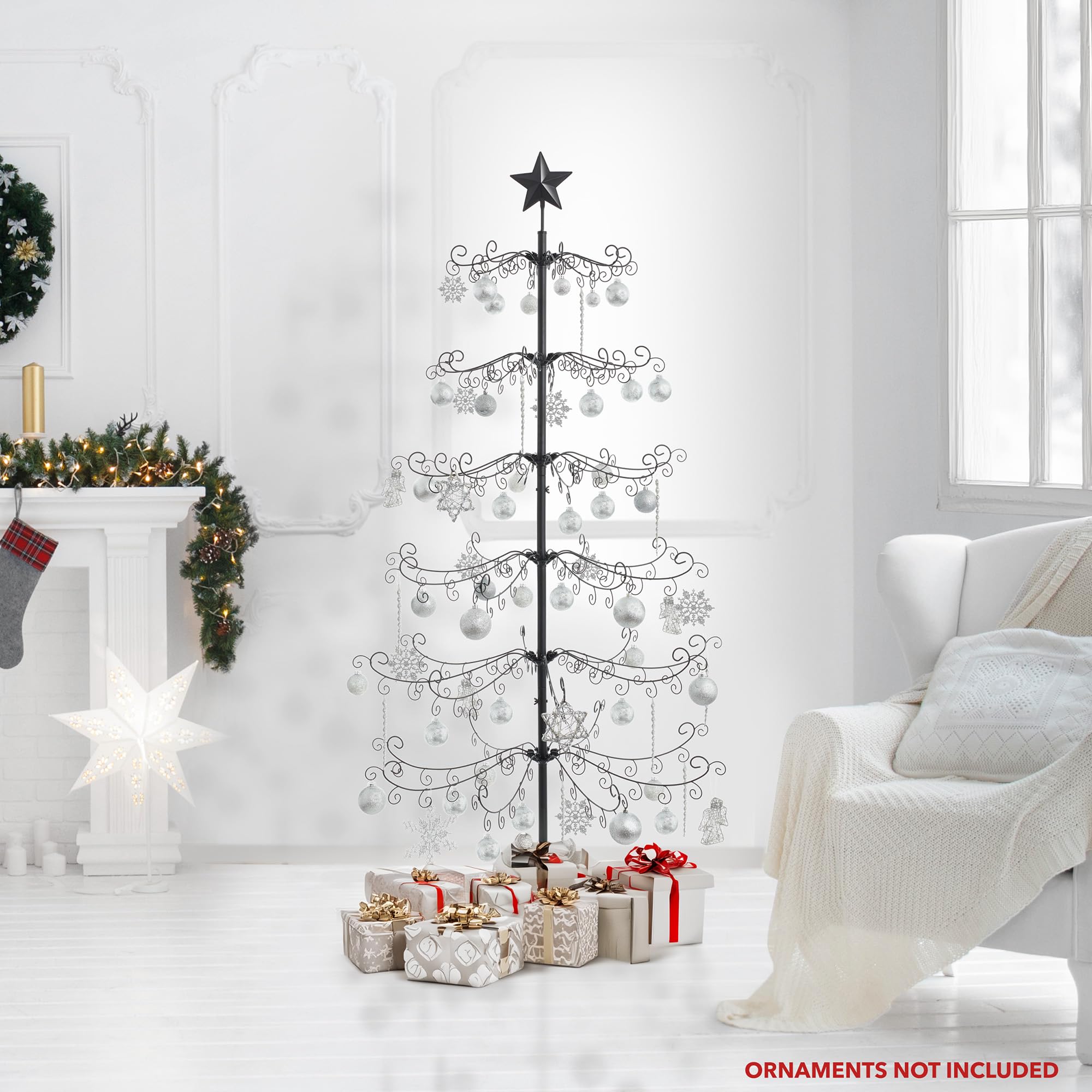 Casafield Ornament Display Christmas Tree with Stand - 6' Black Wrought Iron Ornament Holder