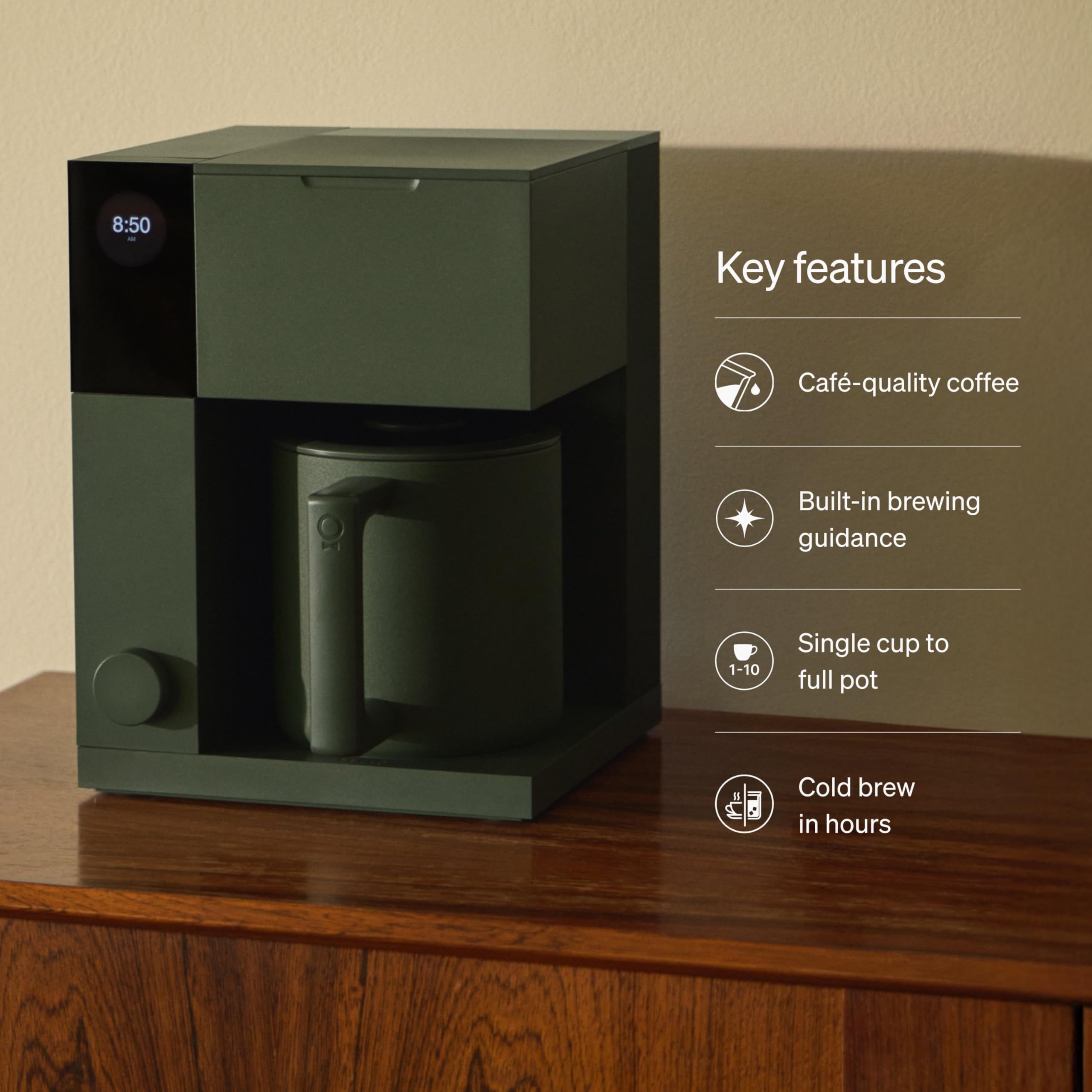 Fellow Aiden Precision Drip Coffee Maker, Thermal Carafe, Perfect Temperature Control, Bloom Cycle, Single Serve to 10 Cup Capacity, Malted Chocolate