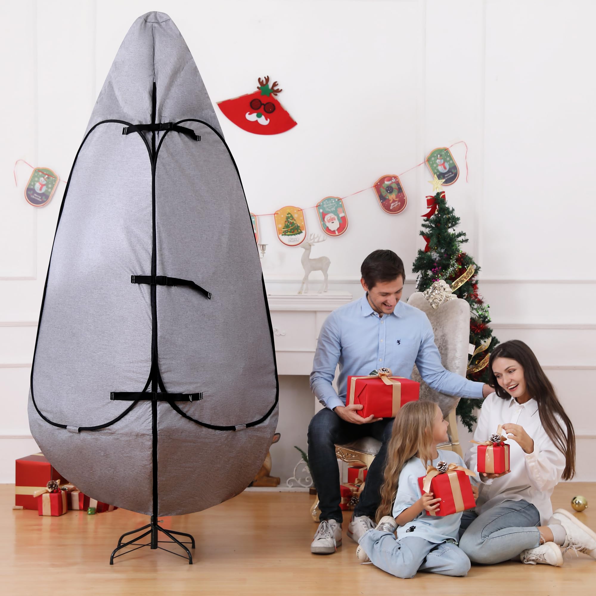Upright Christmas Tree Storage Bag 7.5 Ft, Artificial Christmas Tree Storage Bag 6.5ft, Christmas Tree Cover for Upright Storage Fit 6 Ft / 6.5 Ft / 7 Ft / 7.5 Gray