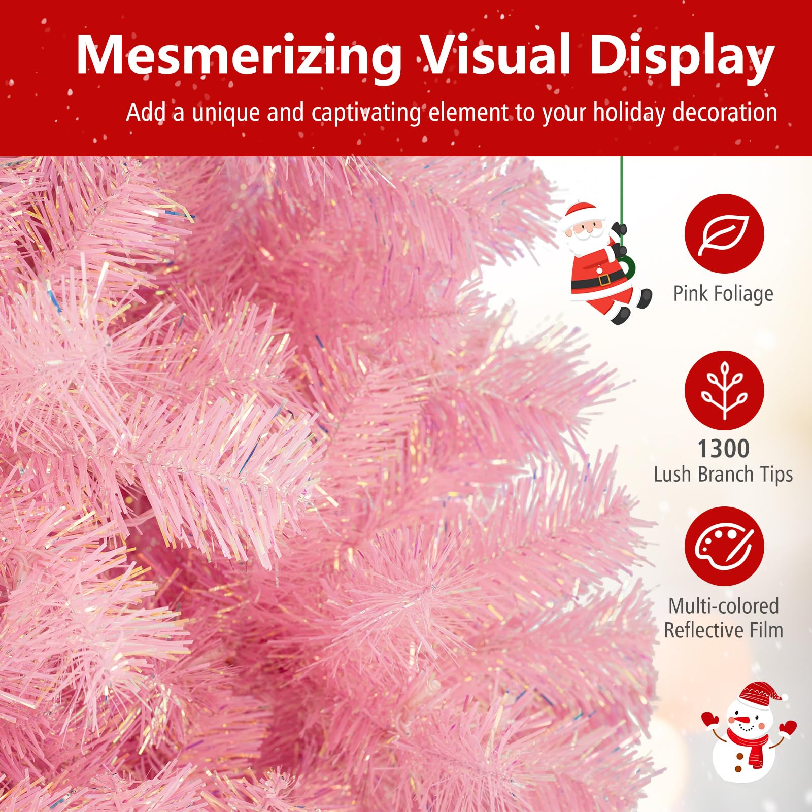 Goplus 7FT Pre-Lit Artificial Christmas Tree Auto-Spread/Close up Branches 11 Flash Modes with Multicolored 400 LED Lights & Metal Stand