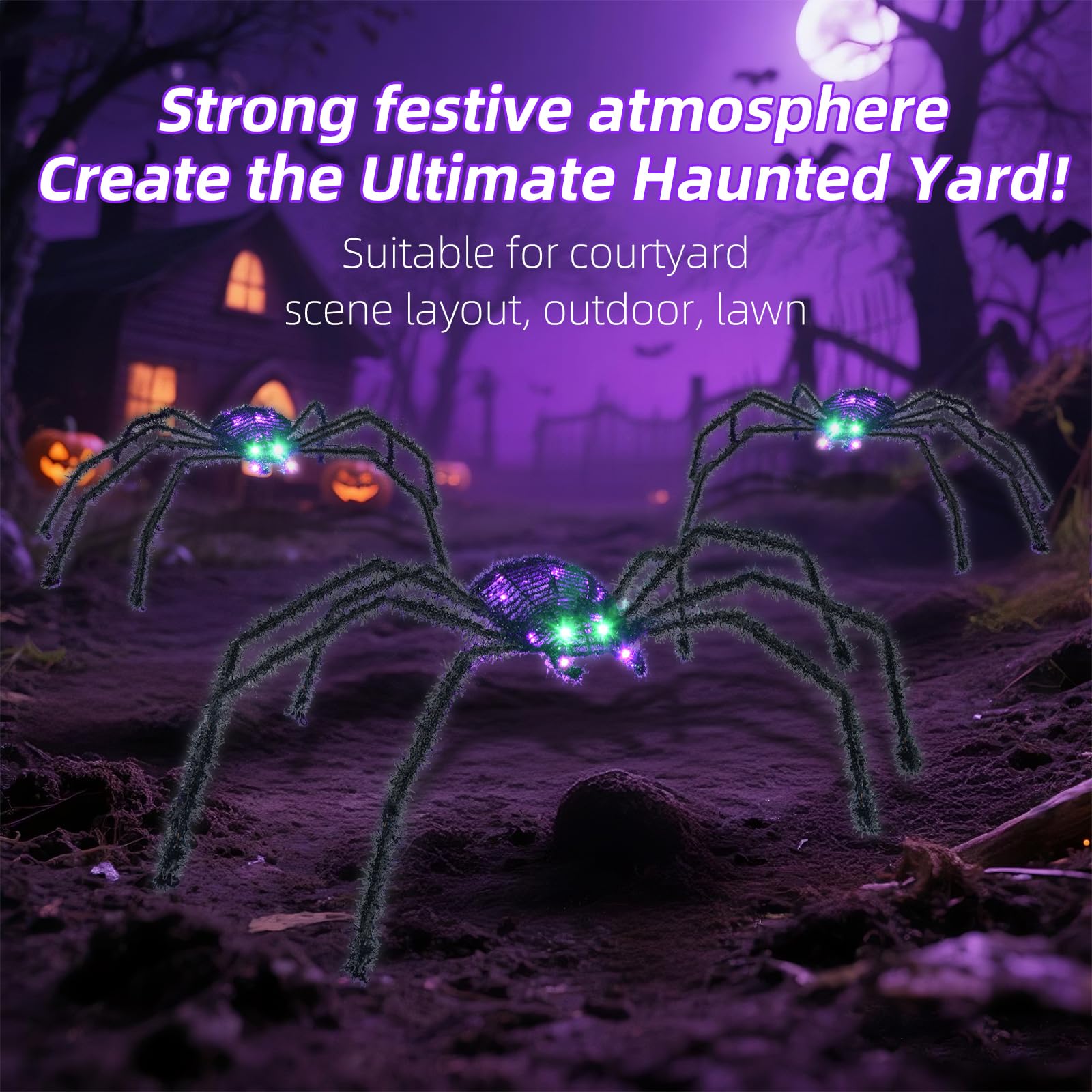 Halloween Decorations Outside Giant Spider - HOYECHI Outdoor Halloween Decor Lighted Spider 4.2FT, Light Up Spider with 90 LED Lights, Ground Stakes, for Front Yard Porch Gardens Lawns Party