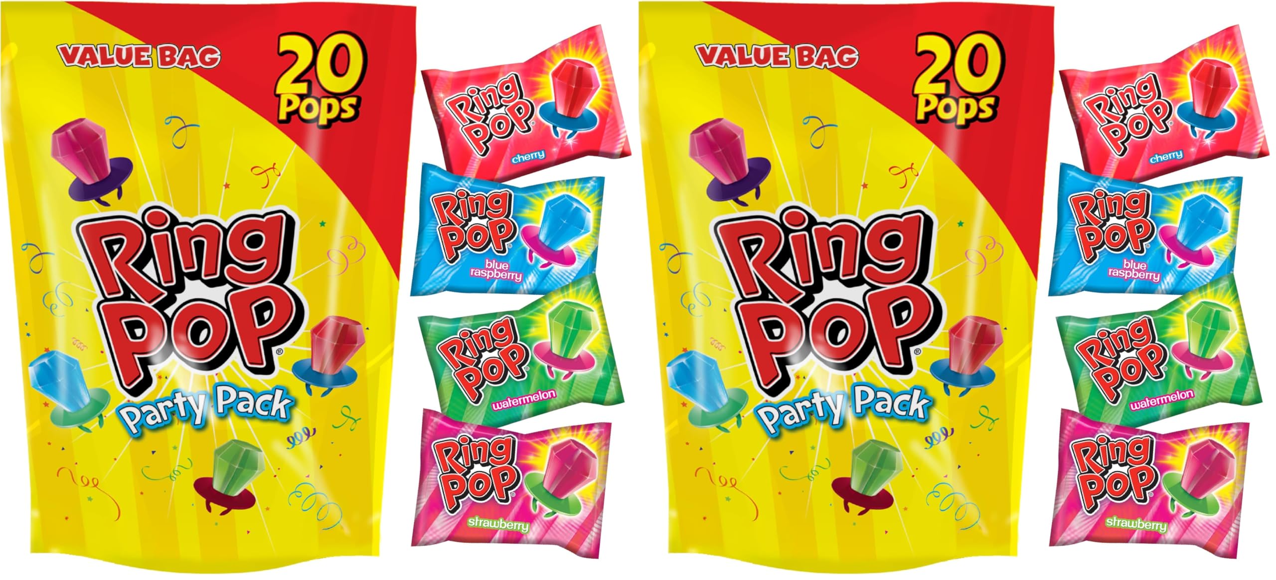 Ring Pop Lollipops - Bulk Candy Individually Wrapped Suckers Variety Party Pack- 50 Count w/Assorted Flavors - Hard Candy for Party Favors, Kids & Goodie Bags, 25 Ounce