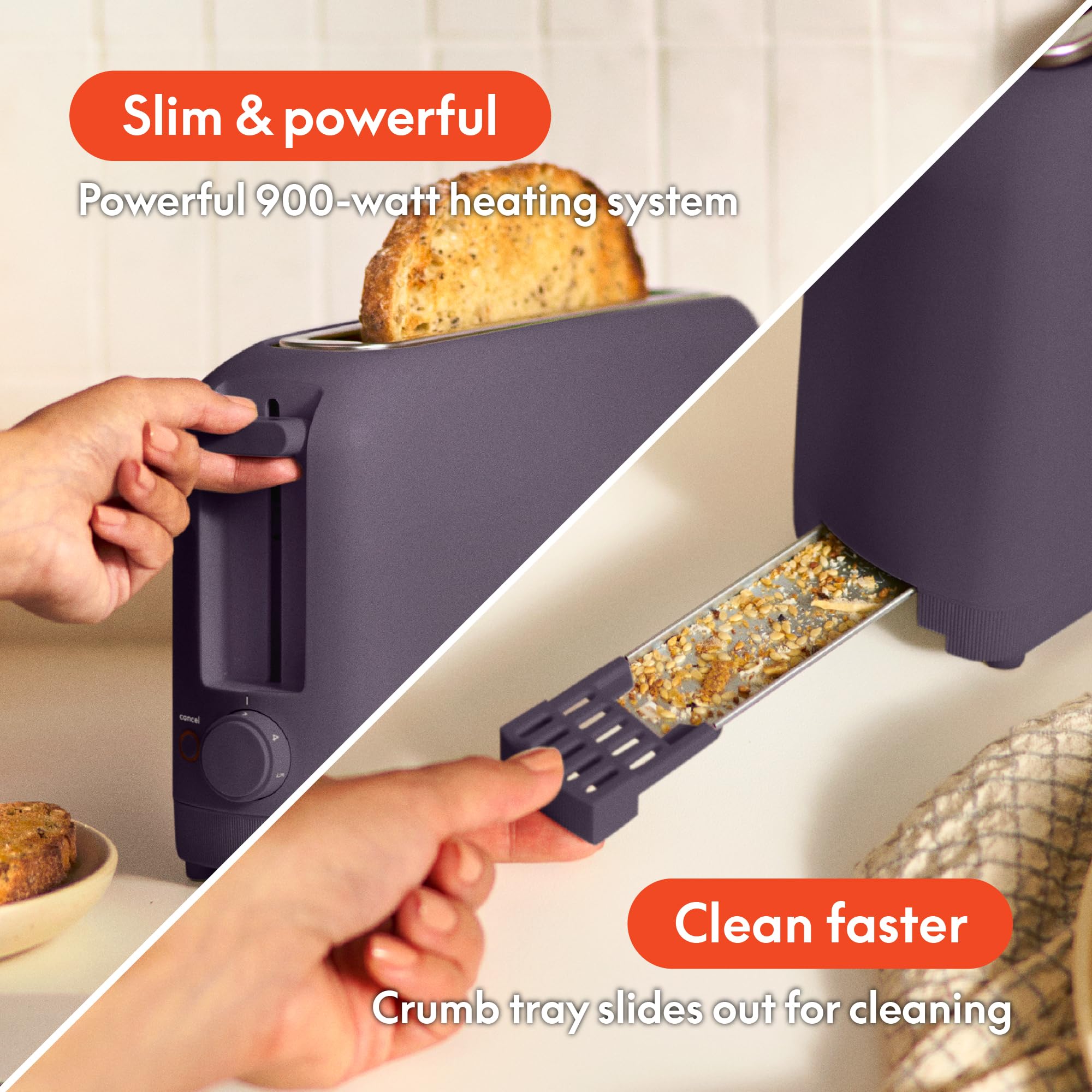 bella 2 Slice Slim Toaster, Fits-anywhere™ Kitchenware, 6 Setting Shade Control with Reheat & Cancel Buttons, Fits Sourdough, 10” Long Slot, Anti Jam & Auto Shutoff, 900 Watt, Surf