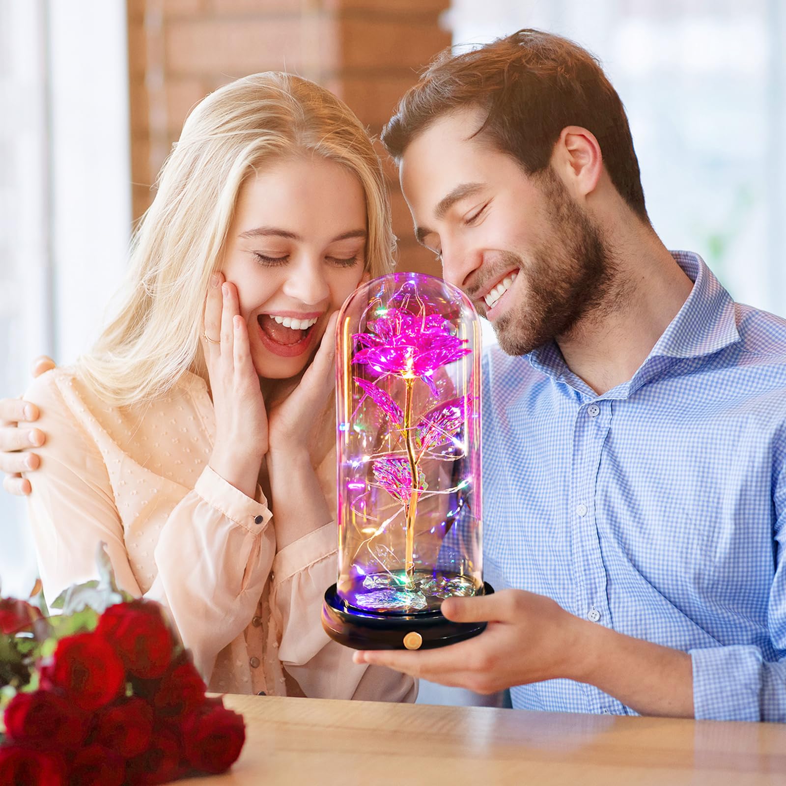 Pusuny Mothers Day Flowers Gifts for Mom Women Birthday Gift Galaxy Glass Rose Forever Eternal Crystal Flowers Rose in Glass Dome with Butterfly Mother's Day Roses Gifts for Mom Daughter Wife Purple
