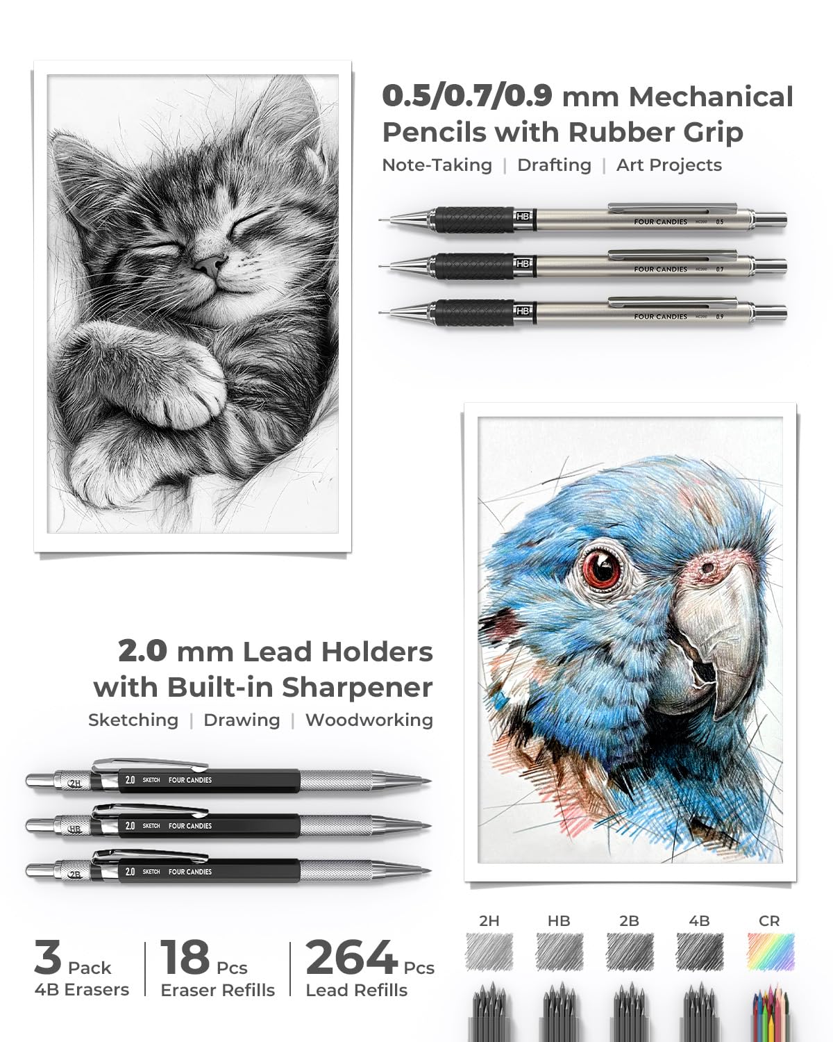 Four Candies 39 PCS Aesthetic Stationery Set with Cute Pen Case, College Supplies and Nursing Student Essentials, 12 Pastel Highlighters, 5 Black Gel Pens, 6 Mechanical Pencils, Blue