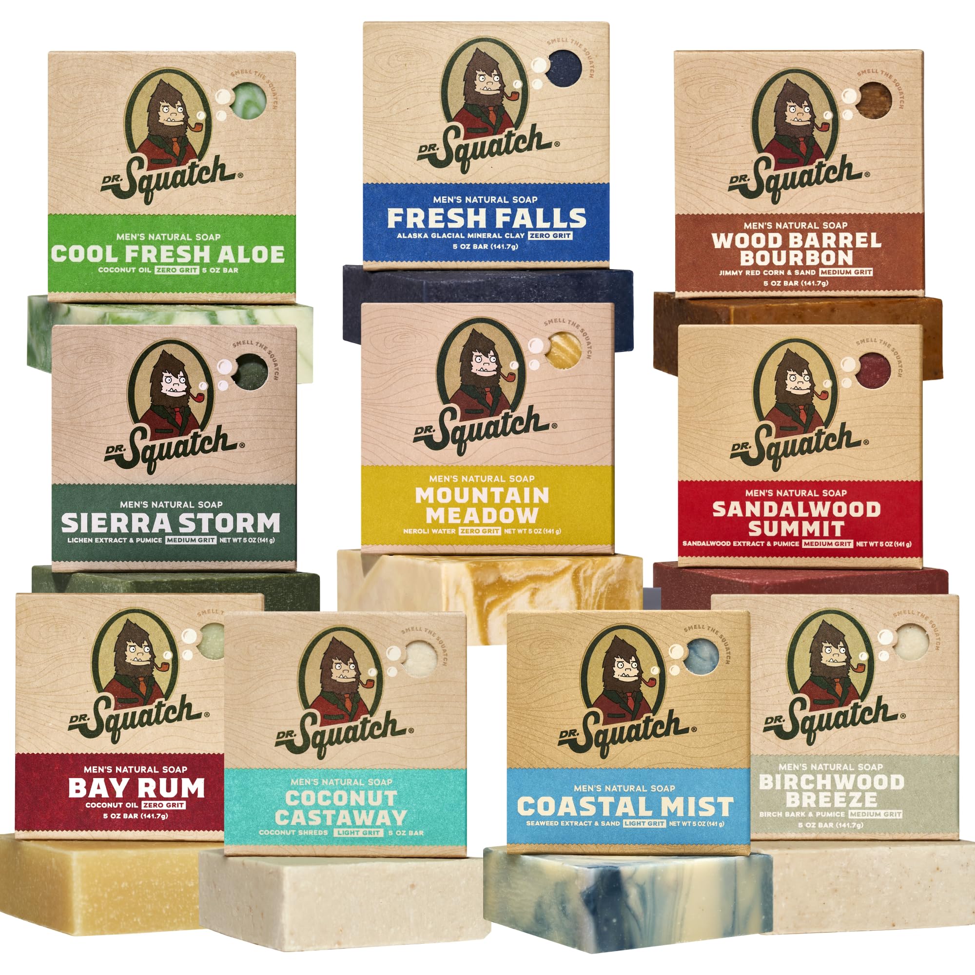 Dr. Squatch Natural Men’s Bar Soap - Cold Process Body Soap Bar with Natural Oils - Gifts for Men - Birchwood Breeze, Coconut Castway, Summer Citrus, Pine Tar & more (5 oz, 10-Pack)