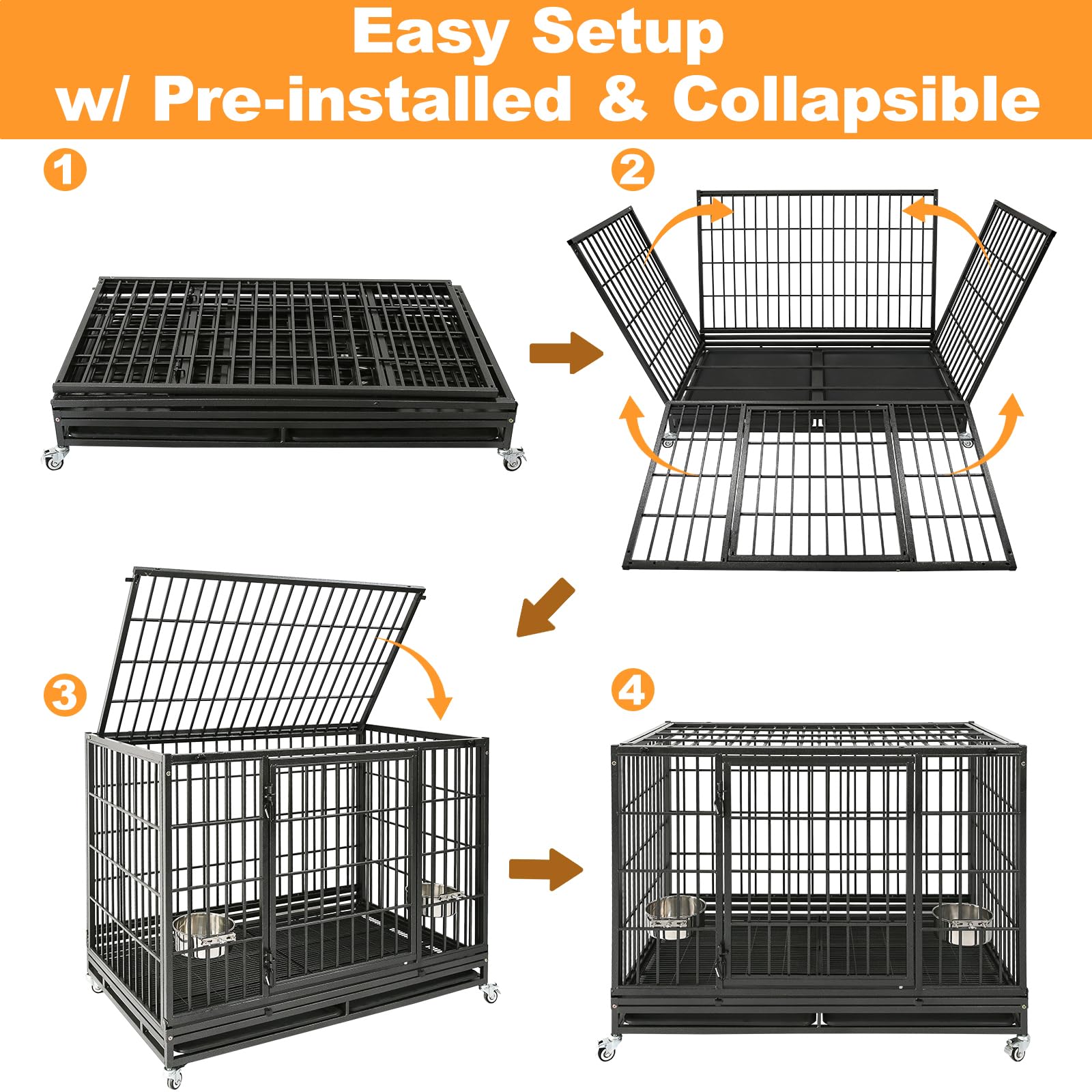 Homey Pet 37 Inch Heavy Duty Dog Crate for Medium Dogs, Stackable Dog Cage with Four Lockable Wheels, Removable Tray & Grid, Open Top, Escape Proof Dog Kennel Indoor