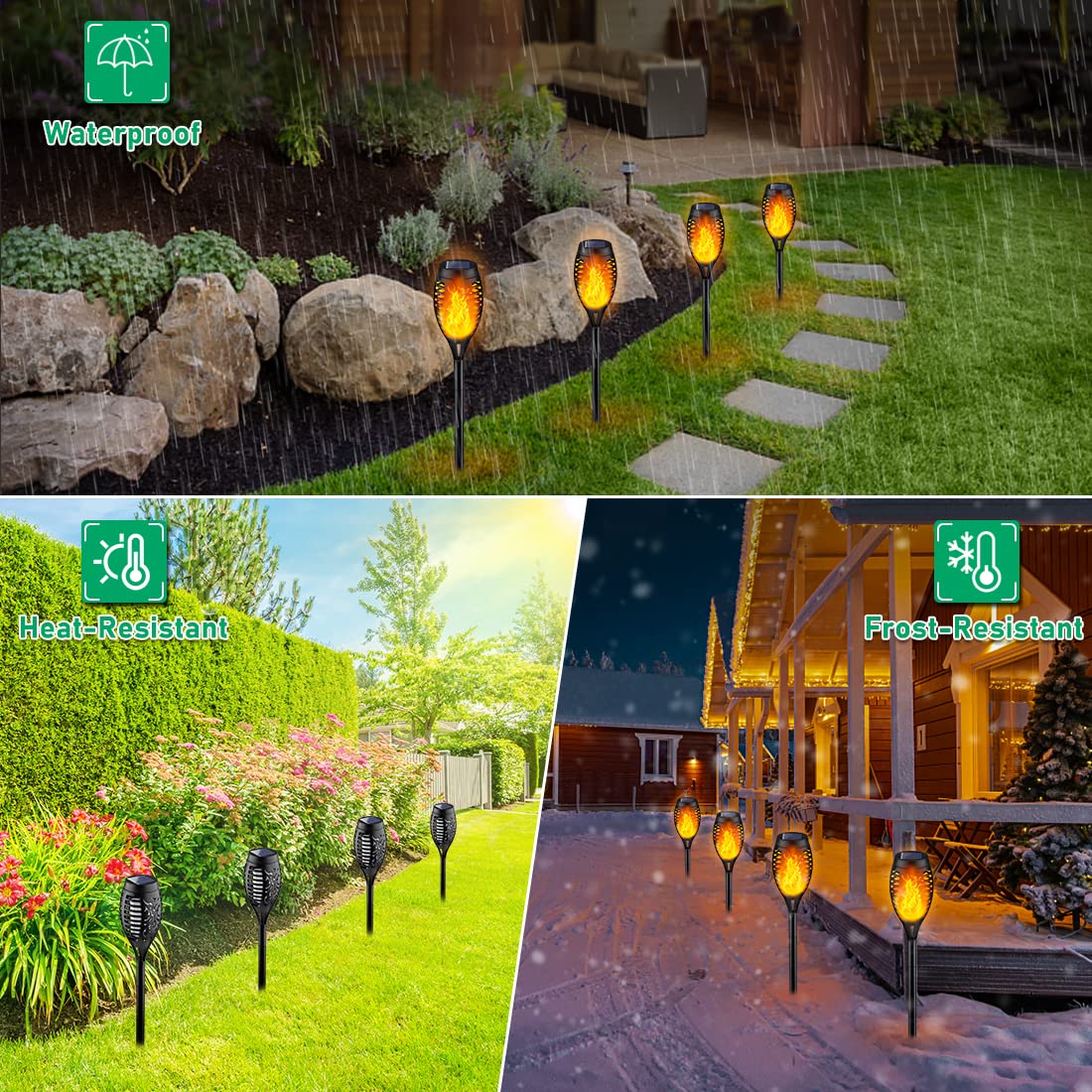 IkeeRuic Christmas Decorations Outdoor, Multicolor Solar Christmas Lights Outdoor with Flickering Flame, Solar Torch Light for Xmas Decor, Solar Powered Outside Lighting Waterproof for Yard Pathway