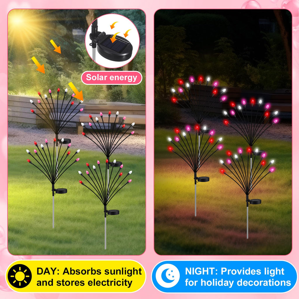 Rossesay 4 Pcs St Patricks Day Outdoor Decorations Solar Lights Waterproof Green 48 LED Swaying Pathway Firefly Stake Lights for Outside Yard Garden Lawn Decorations(Green White,Pine Cone)