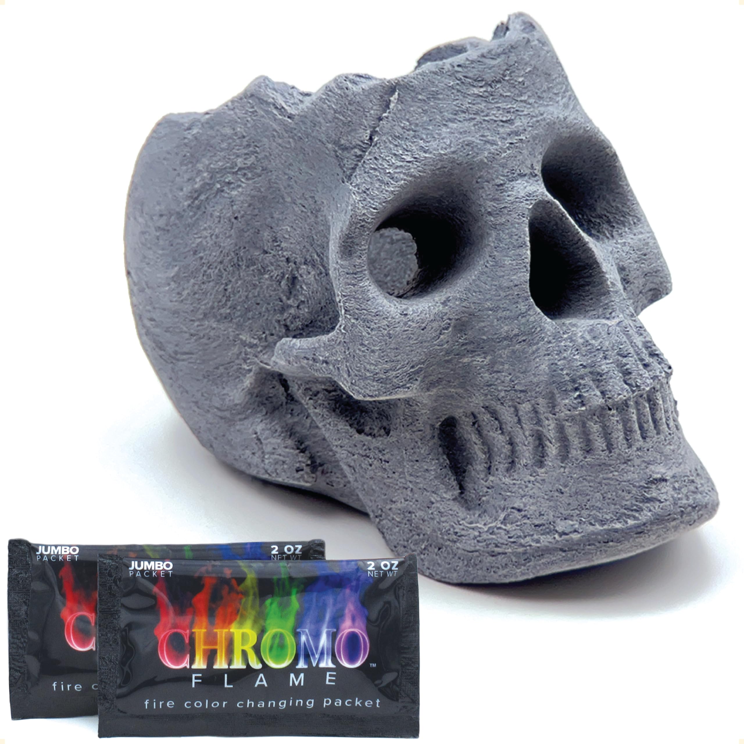 OSKER Fire Pit Skull with Fire Color Changing Packets | Ceramic Fireproof Log for Bonfire, Campfire, Fireplace, Firepit | Halloween Decor | Gas, Propane, or Wood Fires | 9 Inch - Light Beige