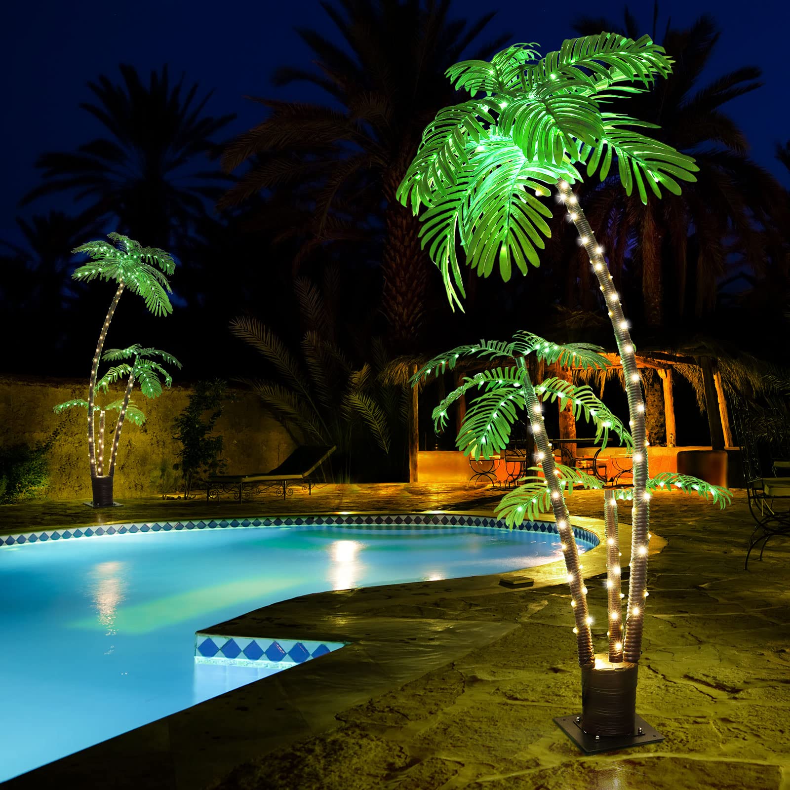 OUSHENG Lighted Palm Tree Bar Outdoor Christmas Decorations Decor, Light Up LED Artificial Fake Faux Trees Lights for Outside Patio Yard Pool Porch Deck Party Tropical, 6FT