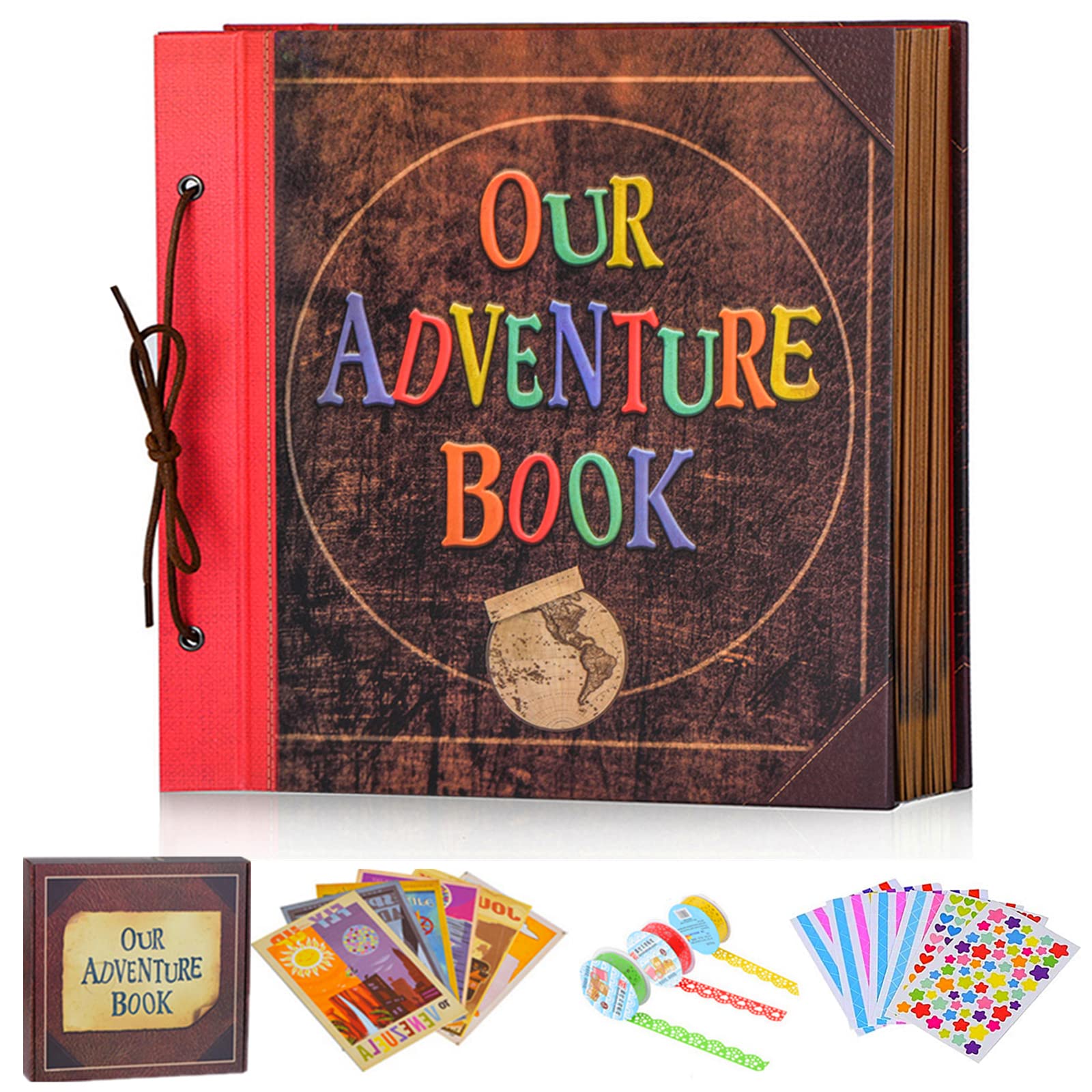 Our Adventure Book Retro Vintage, DIY Scrapbook Photo Album Travel Diary, Multipurpose Guestbook Memory Journal, Ideal Gift for Wedding Anniversary Travel Baby Friends Souvenir Keepsake