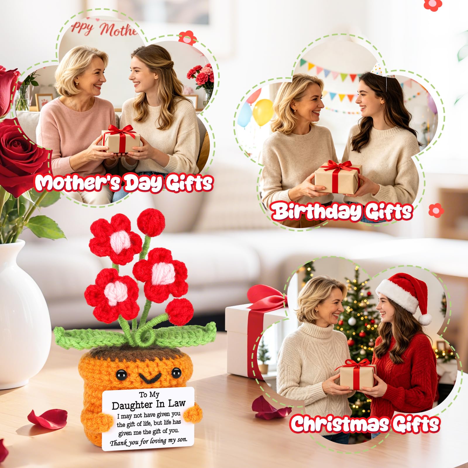 Agantree art Grandma Gifts for Grandma Birthday from Granddaughter Grandson – I Love You Crochet Flower Decor Grandparents Day Christmas for Great Grandma Gigi Nana