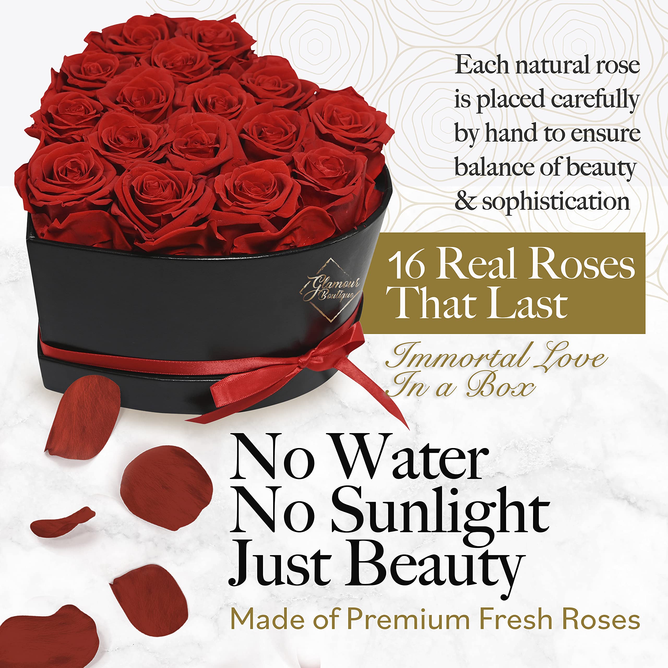 GLAMOUR BOUTIQUE 16 Flower Forever Heart Shape Box, Mothers Day Gift For Mom, Eternal Preserved Roses Gift for Her, Flowers bouquet, For Birthday, Anniversary, Girlfriend - Red