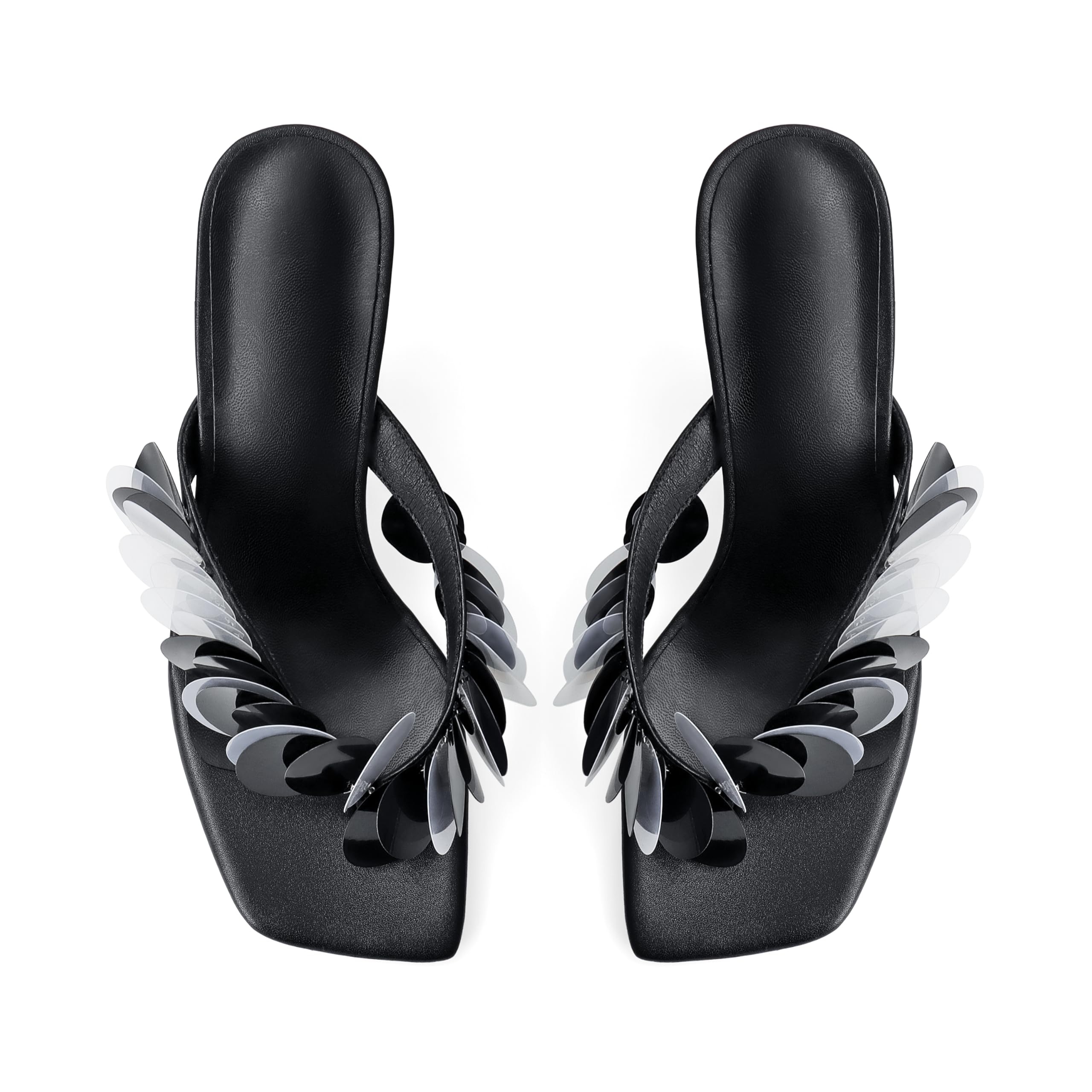 Flip Flop Heels for Women Square Open Strappy Heels Dressy Kitten Heeled Sandals with Plastic Disc Straps Comfortable Slip on Thong Slide