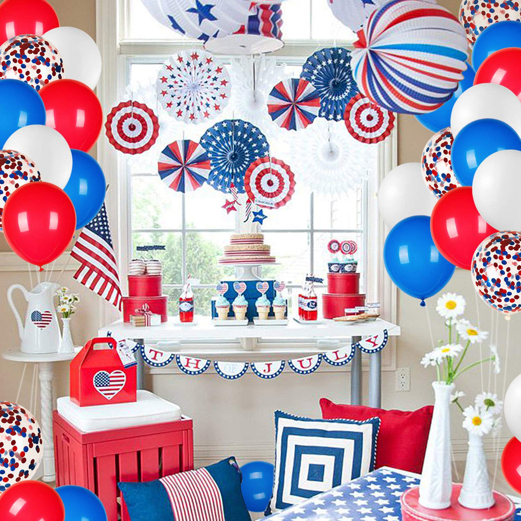 JOYYPOP 80 PCS Red White and Blue Balloons 12 Inch Patriotic Balloons with Confetti Balloons for 4th of July Decorations Independence Day 250 Anniversary Birthday Party Supplies