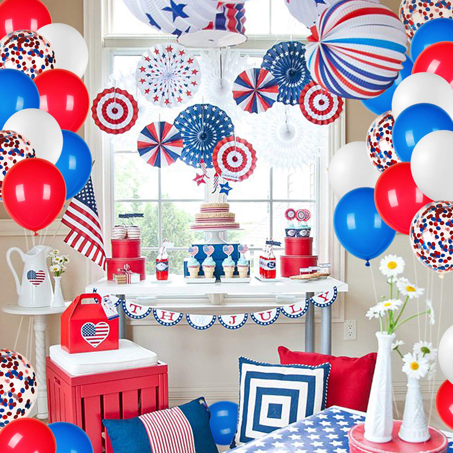 JOYYPOP 80 PCS Red White and Blue Balloons 12 Inch Patriotic Balloons with Confetti Balloons for 4th of July Decorations Independence Day 250 Anniversary Birthday Party Supplies