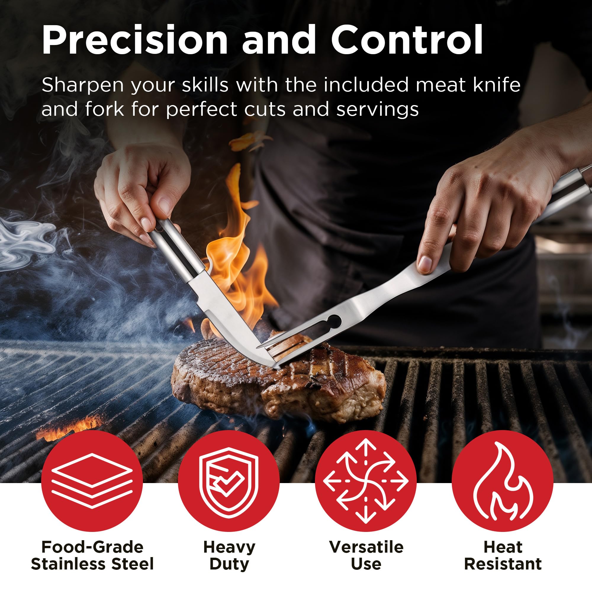 Kaluns Grilling Accessories, Dad Gifts for Fathers Day, Grilling Gifts, Heavy Duty Stainless Steel BBQ Tool Set for Outdoor Grill with Aluminum Case and Apron, Birthday Gifts for Men Women