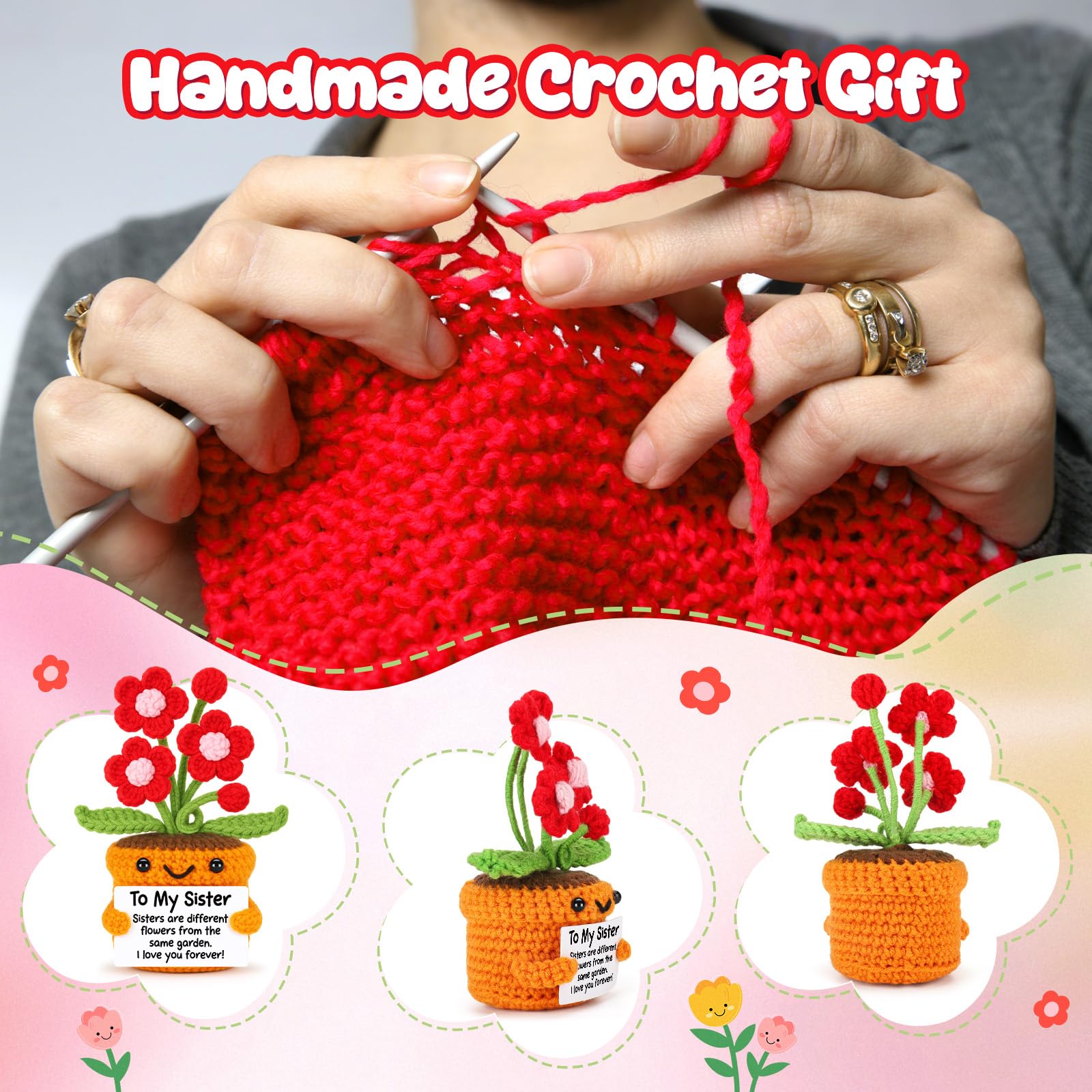 Agantree art Grandma Gifts for Grandma Birthday from Granddaughter Grandson – I Love You Crochet Flower Decor Grandparents Day Christmas for Great Grandma Gigi Nana