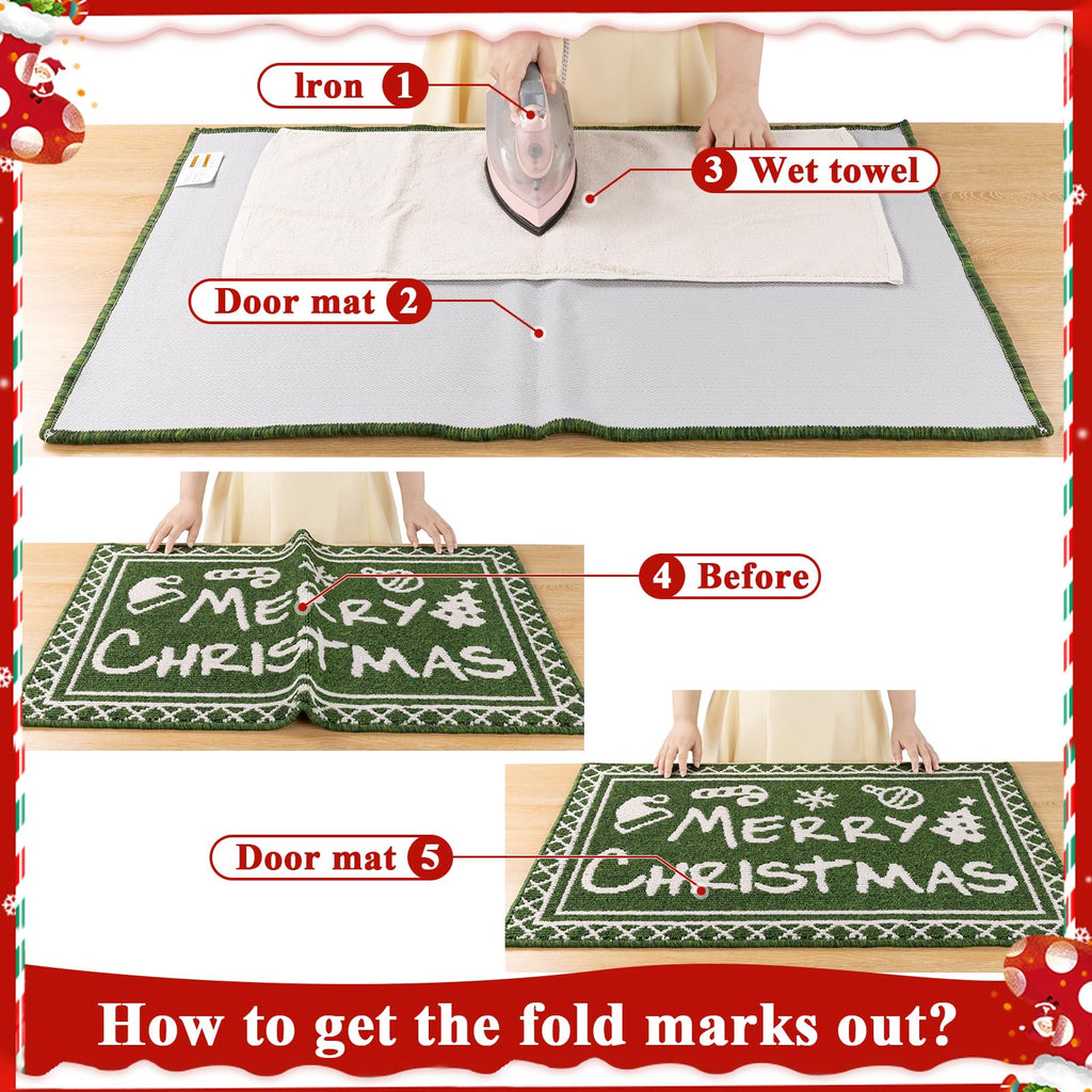 Ileading Christmas Entrance Door Mat, Absorbent Dog Mats for Muddy Paws, Low-Profile Small Red Xmas Decor Kitchen Runner Rug with Non-Slip Backing, Machine Washable Entryway Welcome Mat(Red 24"X36")