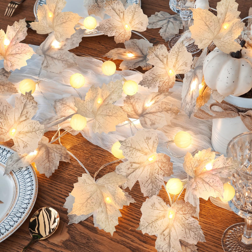 3 Pack Fall Decor Fall Garland with Pumpkin Lights&Enlarged Maple Fall String Lights Pumpkin Decor, 30Ft 60LED Waterproof Battery Operated Christmas Halloween Thanksgiving Fall Decorations for Home