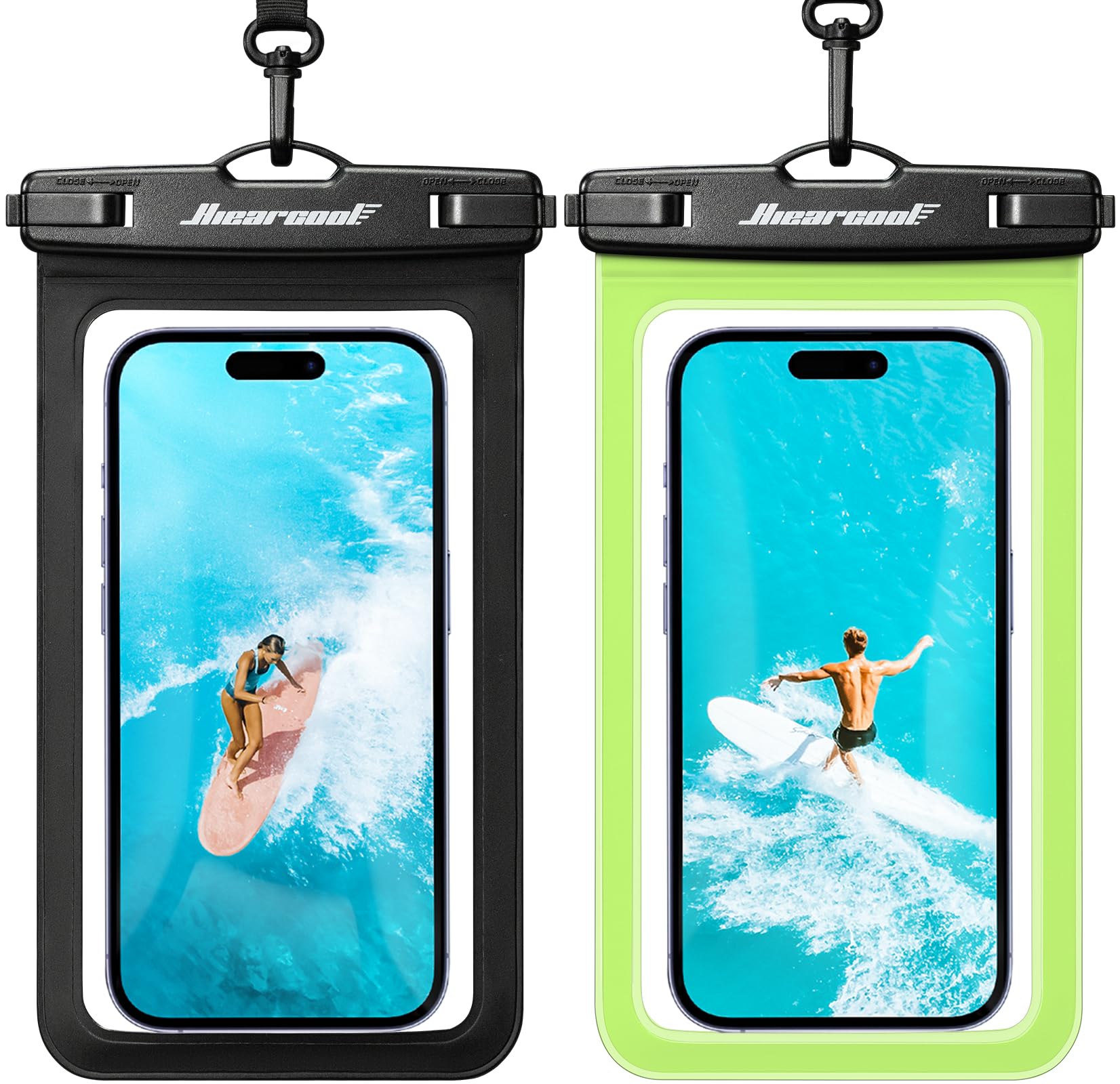 Hiearcool Waterproof Phone Pouch, IPX8 Waterproof Phone Case for iPhone 17/16/15/14 Pro Max, Cell Phone Dry Bag for Beach & Cruise Essentials, Touch Screen, Lanyard Included, 2 Pack (Fits Up to 8.9”)