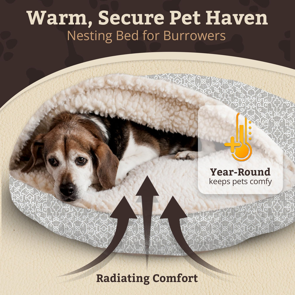Snoozer Cozy Cave Dog Bed - Indoor Dog Bed with Cover Cave, Covered Calming Burrow for Small Sized Pets with Blanket Attached, Enclosed, Removable Washable Cover - Small, Navy