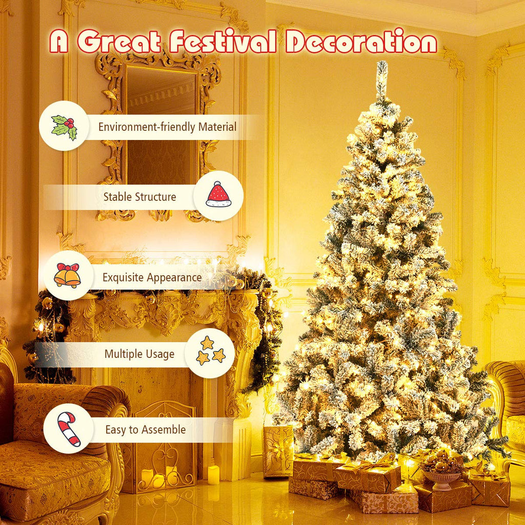 Goplus 7FT Pre-Lit Artificial Christmas Tree Auto-Spread/Close up Branches 11 Flash Modes with Multicolored 400 LED Lights & Metal Stand