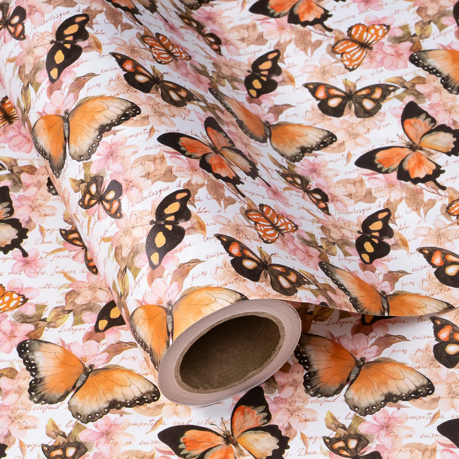 WRAPAHOLIC Kraft Floral Wrapping Paper Roll - Mini Roll - 17 Inch x 9.8 Feet - Spring Summer Garden Flower Design Perfect for Wedding, Bridal Shower, Birthday