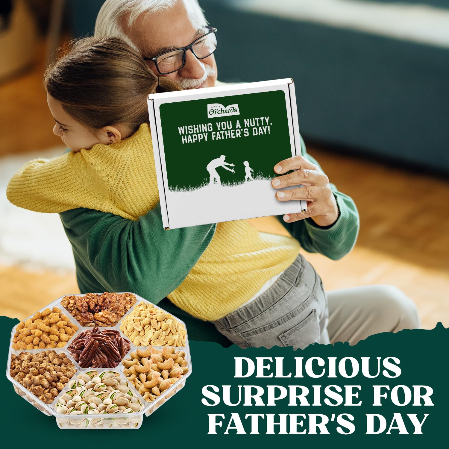 Fathers Day Nut Gift Basket, 7 Sectional Platter of Nut Baskets Gifts for Men, Great for Father Day gifts for Husband, Perfect Dad Gift for Fathers Day