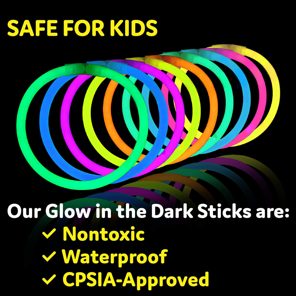 Party Sticks Glow Sticks Jewelry Bulk Party Favors 300pk and Connectors - 8" Glow in the Dark Party Supplies, Neon Party Glow Necklaces and Glow Bracelets for Kids and Adults