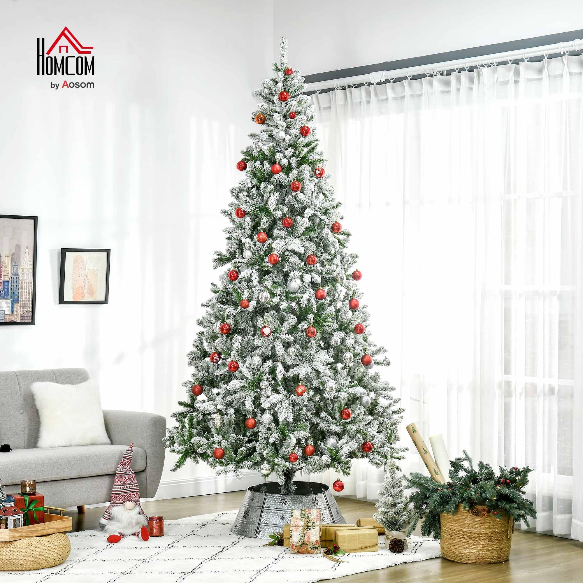 HOMCOM 7.5 Foot Artificial Christmas Tree, Nordic Pine Hinged Xmas Tree with 1218 Realistic Branches, Wide Steel Base, Auto Open, Green