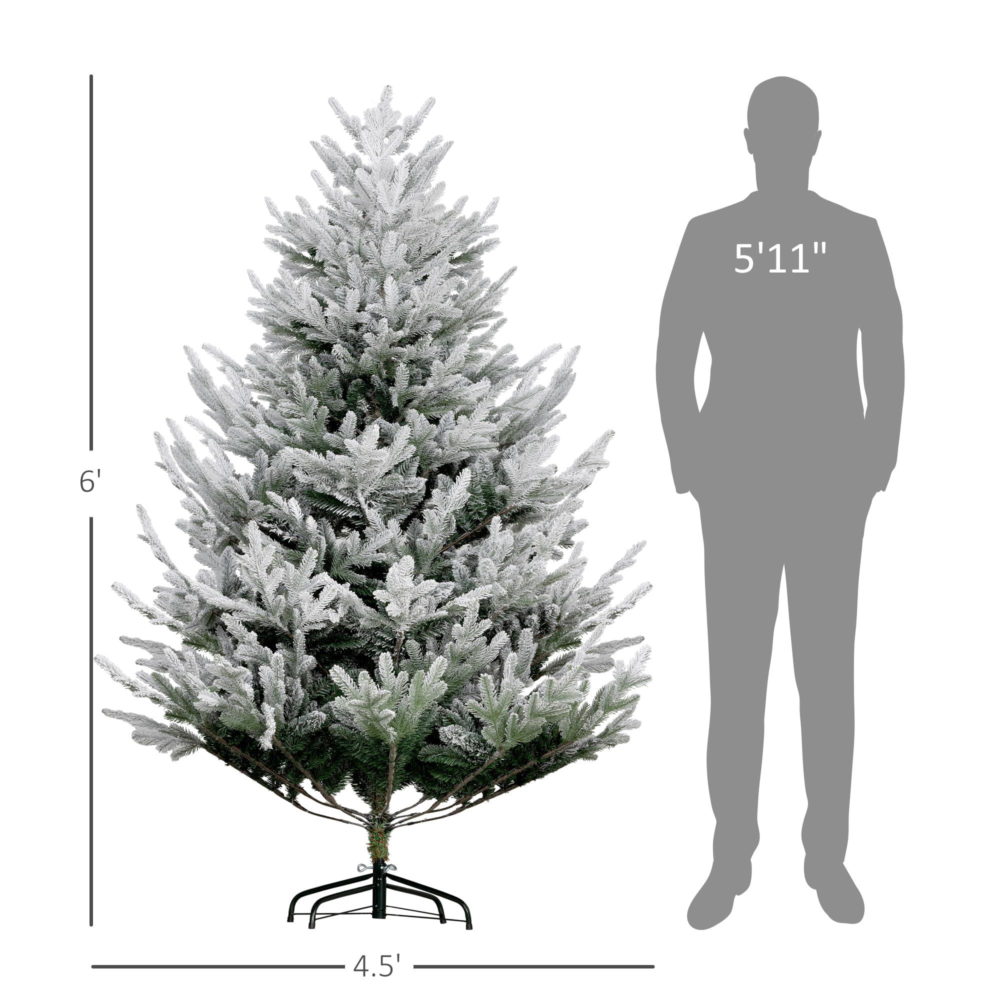 HOMCOM 7.5 Foot Artificial Christmas Tree, Nordic Pine Hinged Xmas Tree with 1218 Realistic Branches, Wide Steel Base, Auto Open, Green