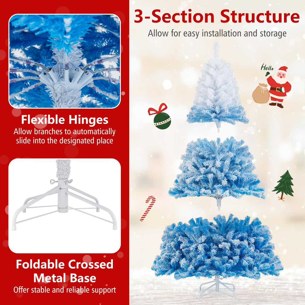 Goplus 7FT Pre-Lit Artificial Christmas Tree Auto-Spread/Close up Branches 11 Flash Modes with Multicolored 400 LED Lights & Metal Stand