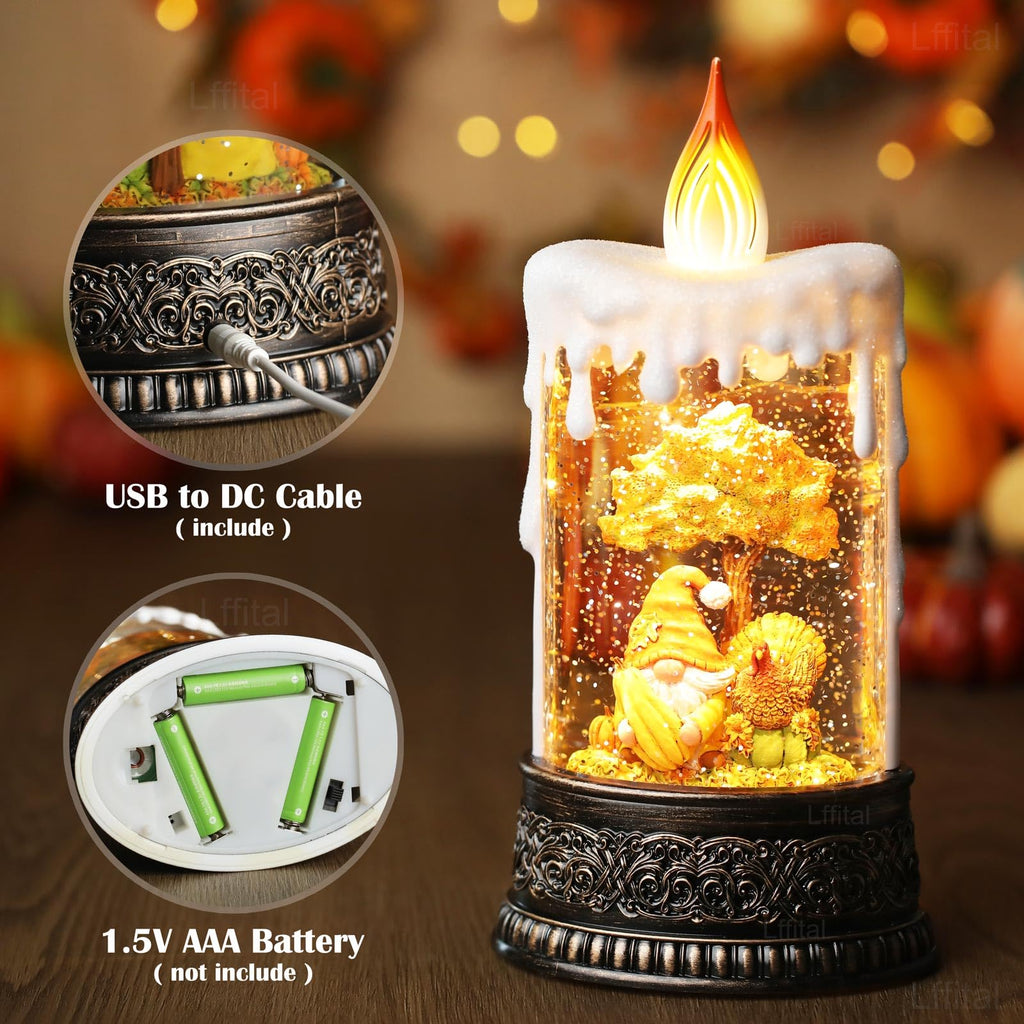 Snowman Christmas Snow Globe Lantern, Lighted Christmas Decorations for Home Candle Shaped Snow Lantern with Music Timer Glittering, Home Decor Festival Gife, USB & Battery Operated
