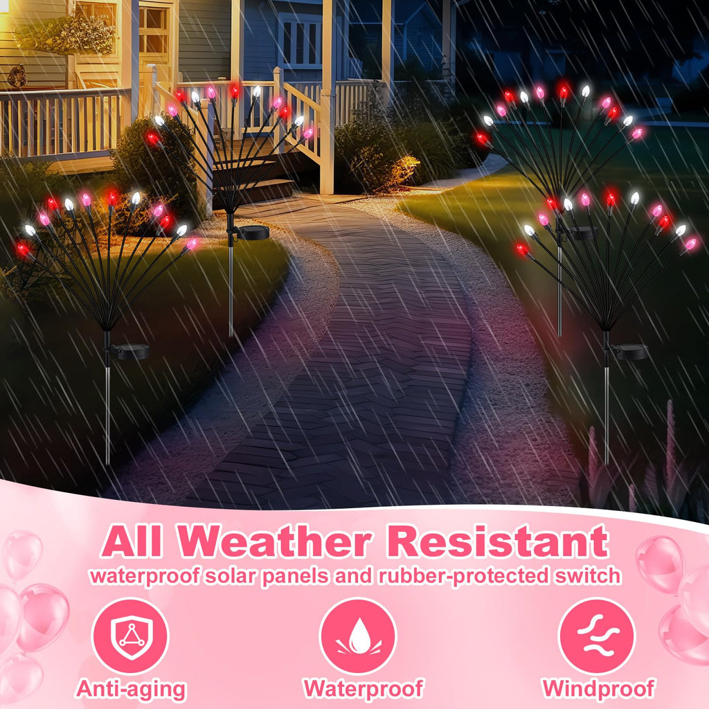 Rossesay 4 Pcs St Patricks Day Outdoor Decorations Solar Lights Waterproof Green 48 LED Swaying Pathway Firefly Stake Lights for Outside Yard Garden Lawn Decorations(Green White,Pine Cone)