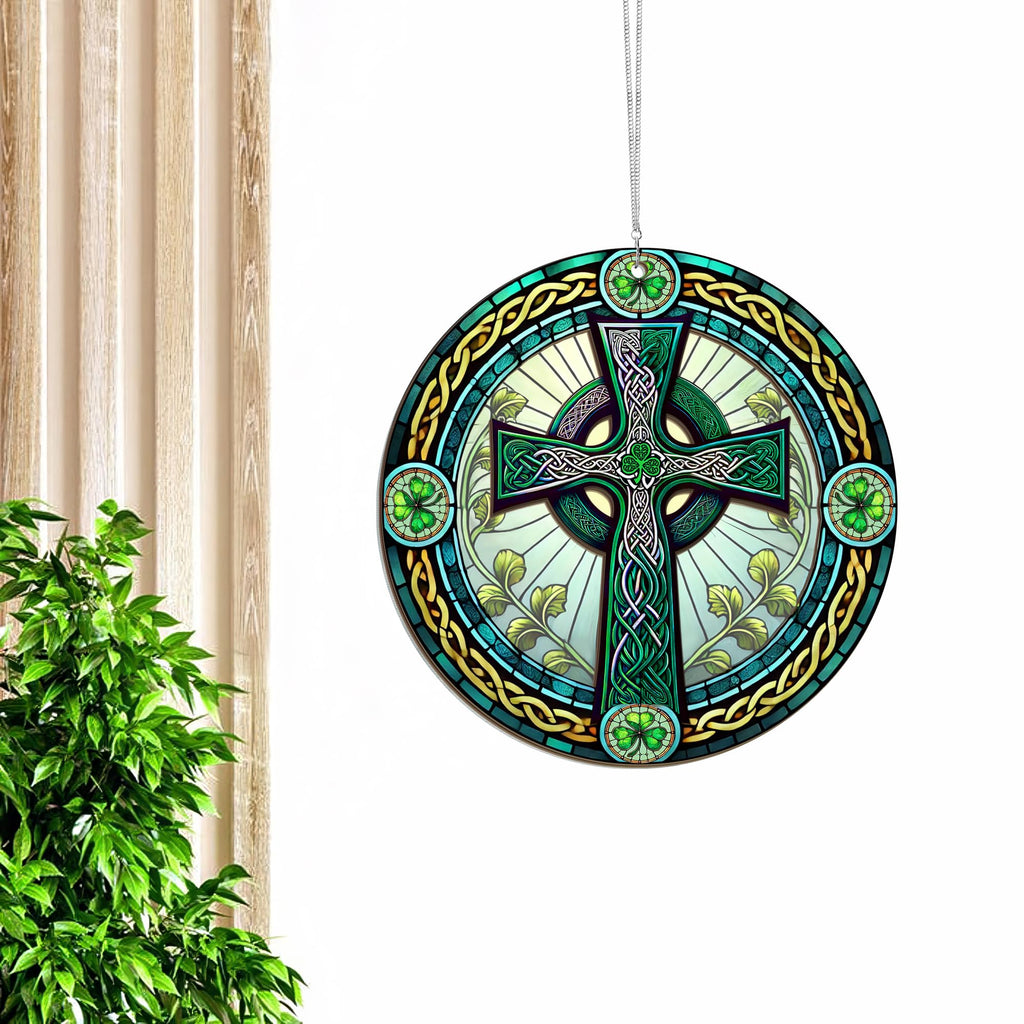 FLAGWIX St Patricks Day Decorations - Hanging Suncatcher 6 in, Shamrock St Patricks Day Decorations, Irish Suncatcher for Home Garden Decor - Irish Gifts for Women Men, Spiritual Gifts for Mom Grandma