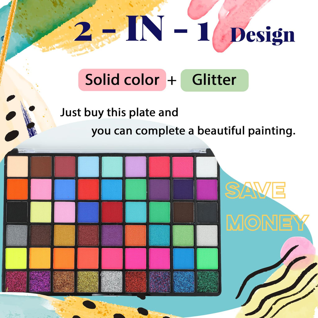 Face Painting Kit for Kids, 42 Colors Professional Face Paint Makeup Kit Non-Toxic Water Activated Facepaint Palette with Brush, Stencil, Sponge, Gem, for Party Halloween Christmas (42 Colors)