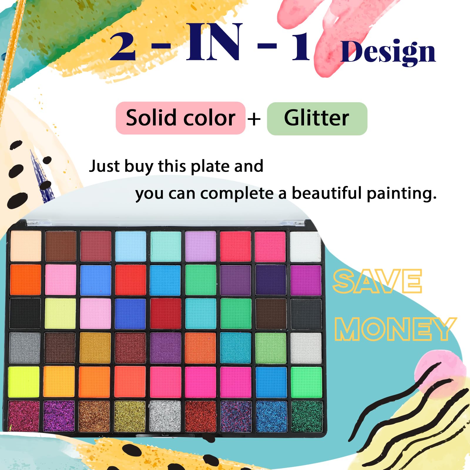 Face Painting Kit for Kids, 42 Colors Professional Face Paint Makeup Kit Non-Toxic Water Activated Facepaint Palette with Brush, Stencil, Sponge, Gem, for Party Halloween Christmas (42 Colors)