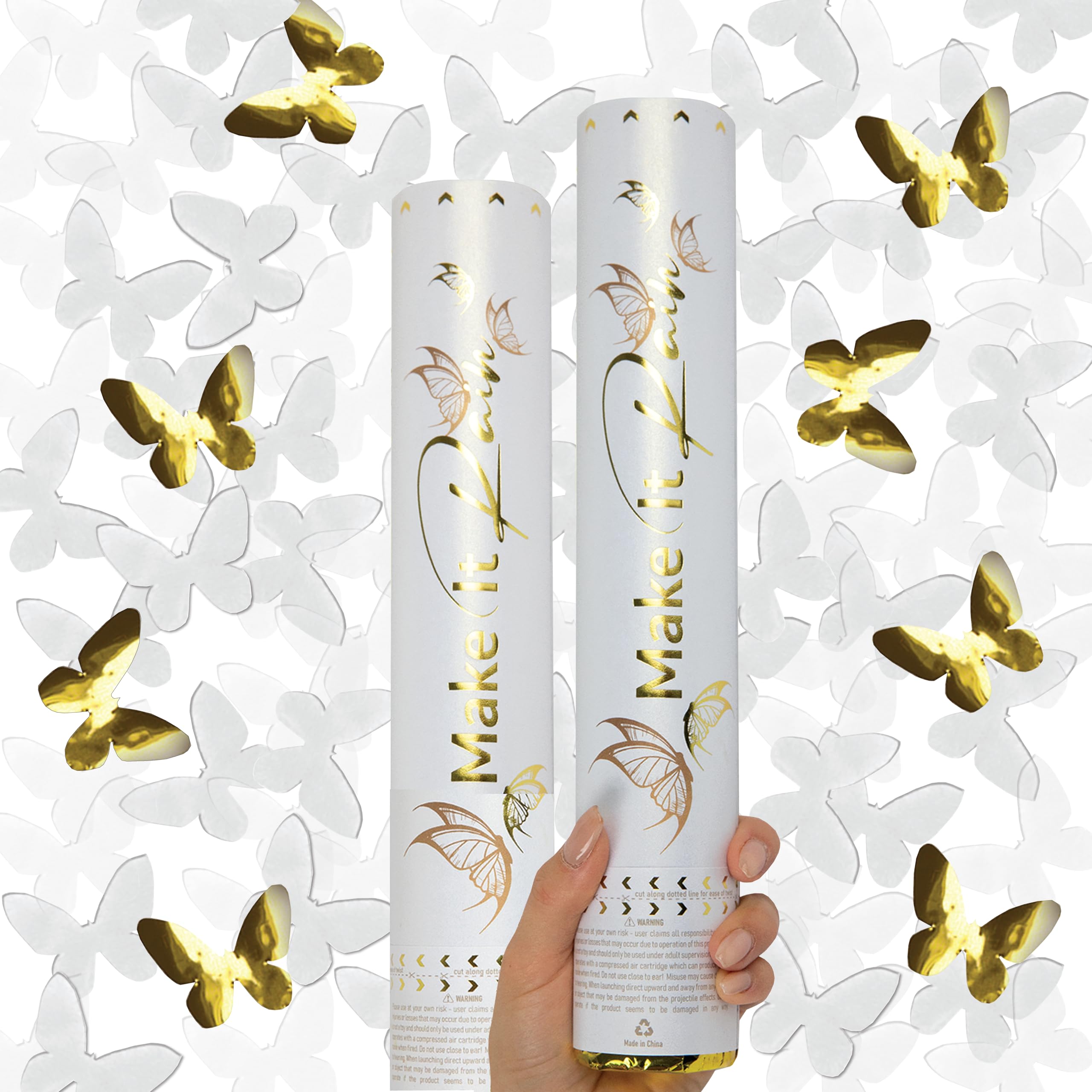 PrimePure Confetti Cannon Party Poppers - Gold Star Confetti Poppers - 2 Pack - Make It Rain Gold Glitter Stars Party Cannons Pop Gun for Birthday, Wedding, Graduation, Celebration, Events, Pranks