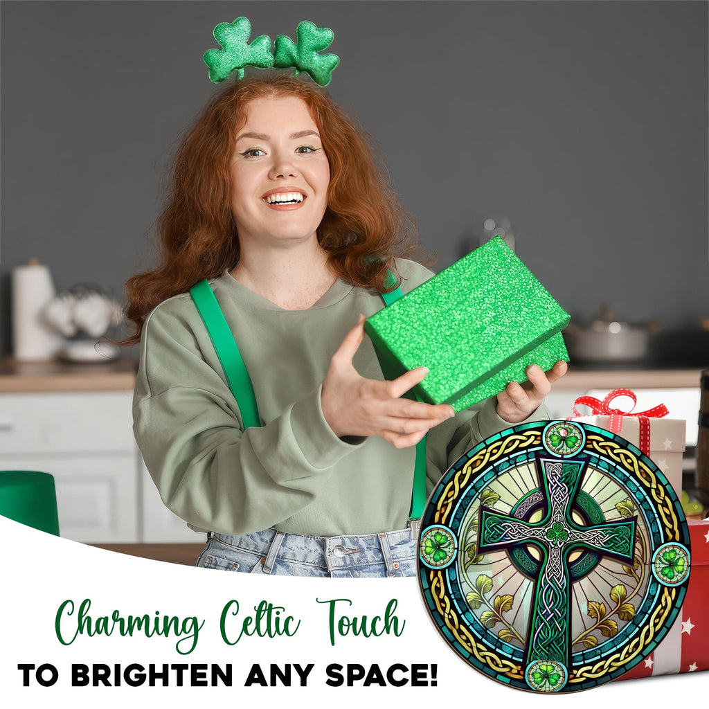 FLAGWIX St Patricks Day Decorations - Hanging Suncatcher 6 in, Shamrock St Patricks Day Decorations, Irish Suncatcher for Home Garden Decor - Irish Gifts for Women Men, Spiritual Gifts for Mom Grandma