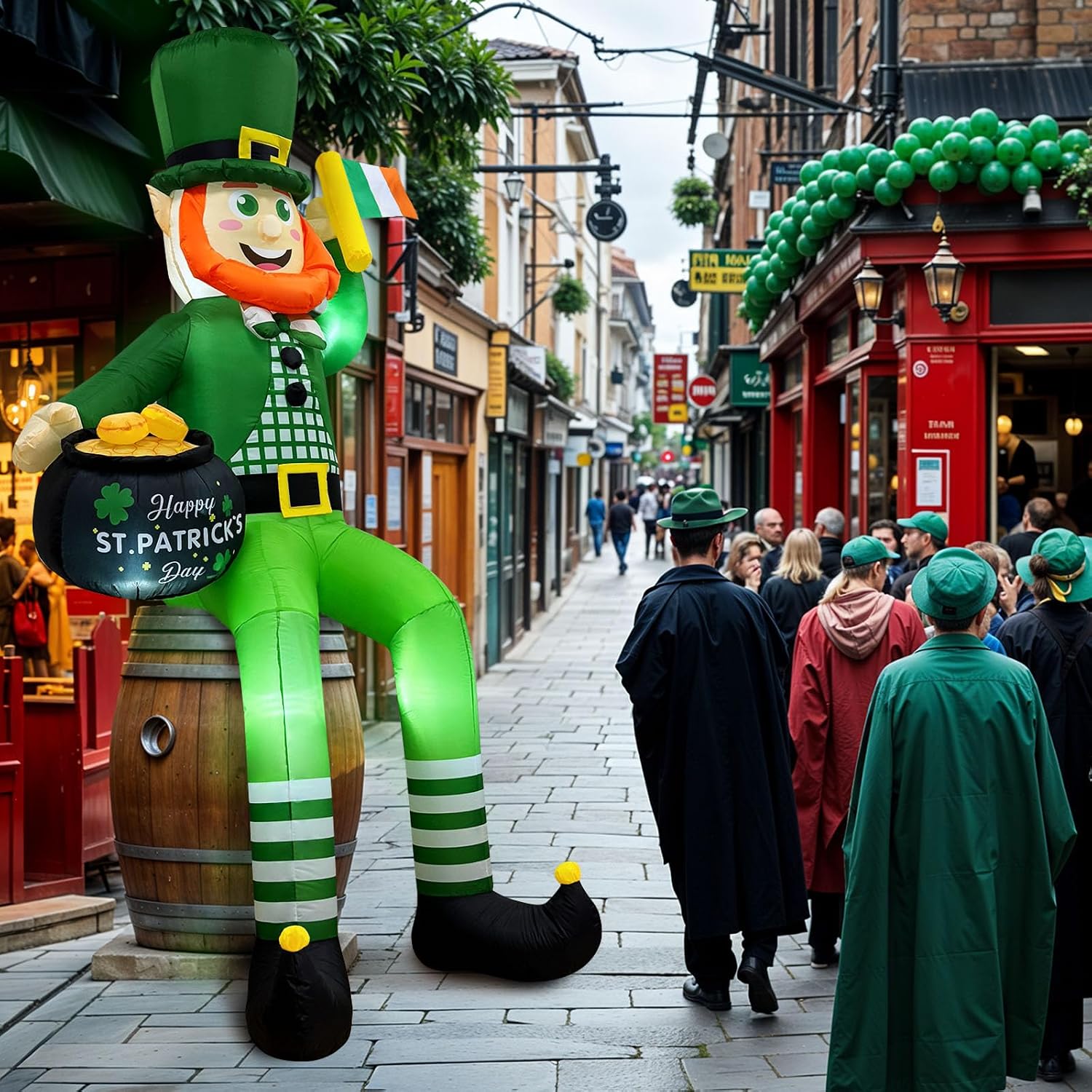 OurWarm 8FT St. Patrick's Day Inflatable Decorations Outdoor, Sitting Leprechaun Inflatable Yard Decorations with LED Lights, Blow Up Leprechaun Decoration for Roof Yard Lawn Holiday Decorations