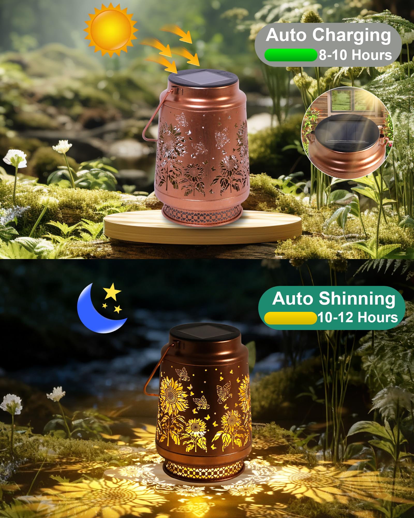 Solar Lanterns Outdoor Waterproof Hummingbird Elegant Garden Decor Birthday Gifts for Women Mom Grandma Sister Metal Hanging Solar Lights Outside Gardening Decorations for Backyard, Patio, Lawn, Porch