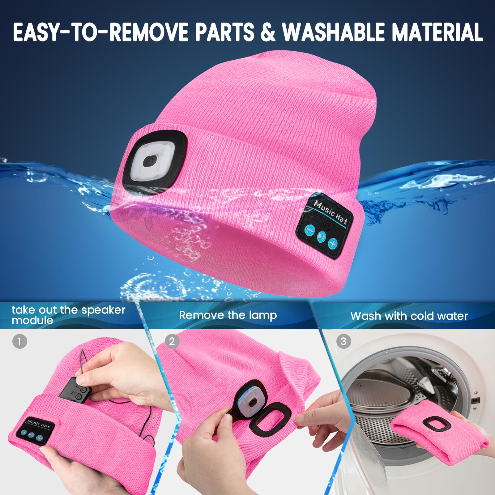 VIBELITE LED Beanie Hat with Light, USB Rechargeable LED Headlamp for Hiking, Camping, Fathers Day Gift for Dad, Husband, Birthday Gifts for Men, Women, Dad Gifts from Daughter, Wife, Black