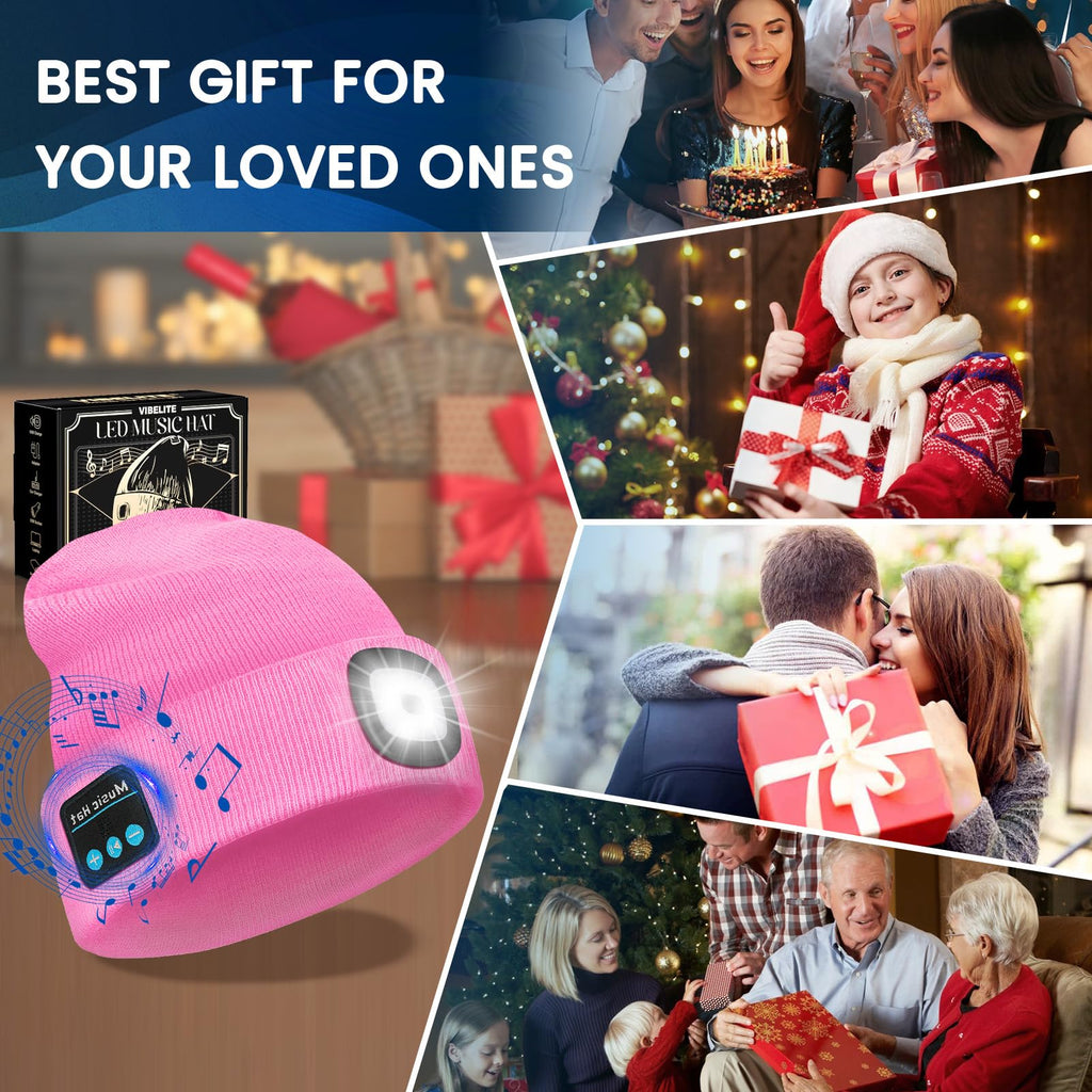 VIBELITE LED Beanie Hat with Light, USB Rechargeable LED Headlamp for Hiking, Camping, Fathers Day Gift for Dad, Husband, Birthday Gifts for Men, Women, Dad Gifts from Daughter, Wife, Black