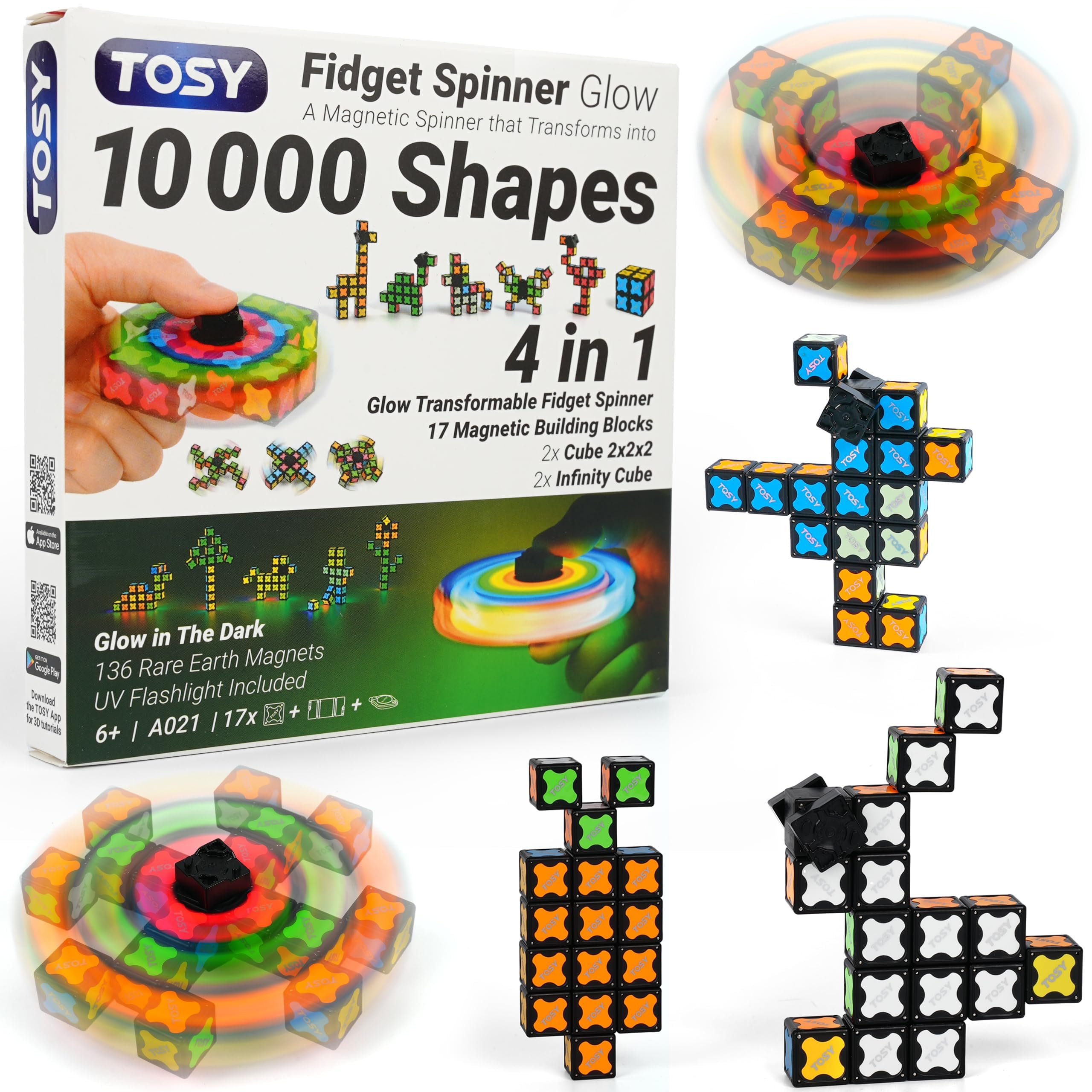 TOSY Magnet Fidget Spinner Mini - 8 Blocks, 3 in 1 Toy: Transformable Fidget Spinner, Infinity Cube, 2x2 Puzzle Cube, Easter Basket Stuffers for Kids/Adults, STEM Sensory Stress Relief Toy