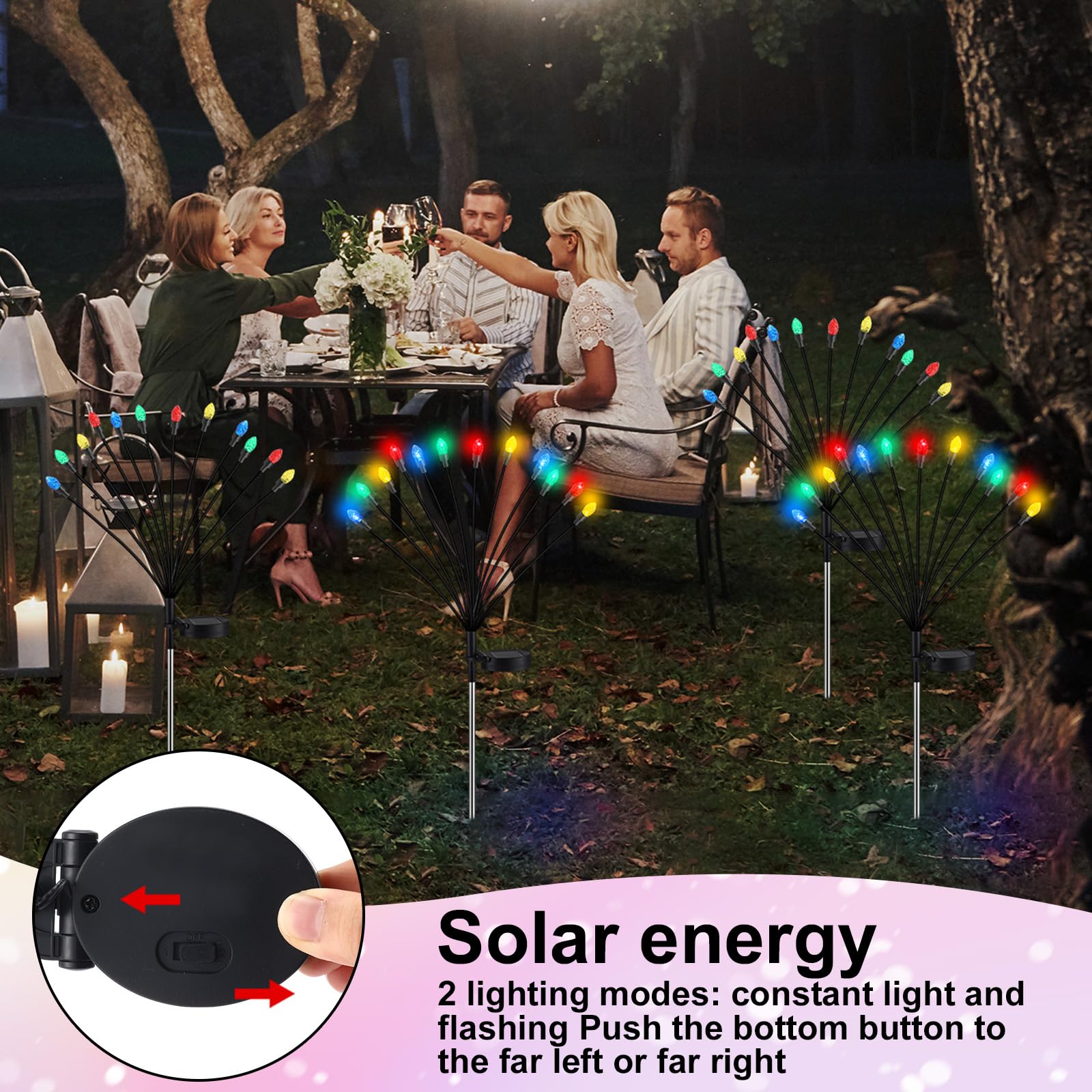 Rossesay 4 Pcs St Patricks Day Outdoor Decorations Solar Lights Waterproof Green 48 LED Swaying Pathway Firefly Stake Lights for Outside Yard Garden Lawn Decorations(Green White,Pine Cone)